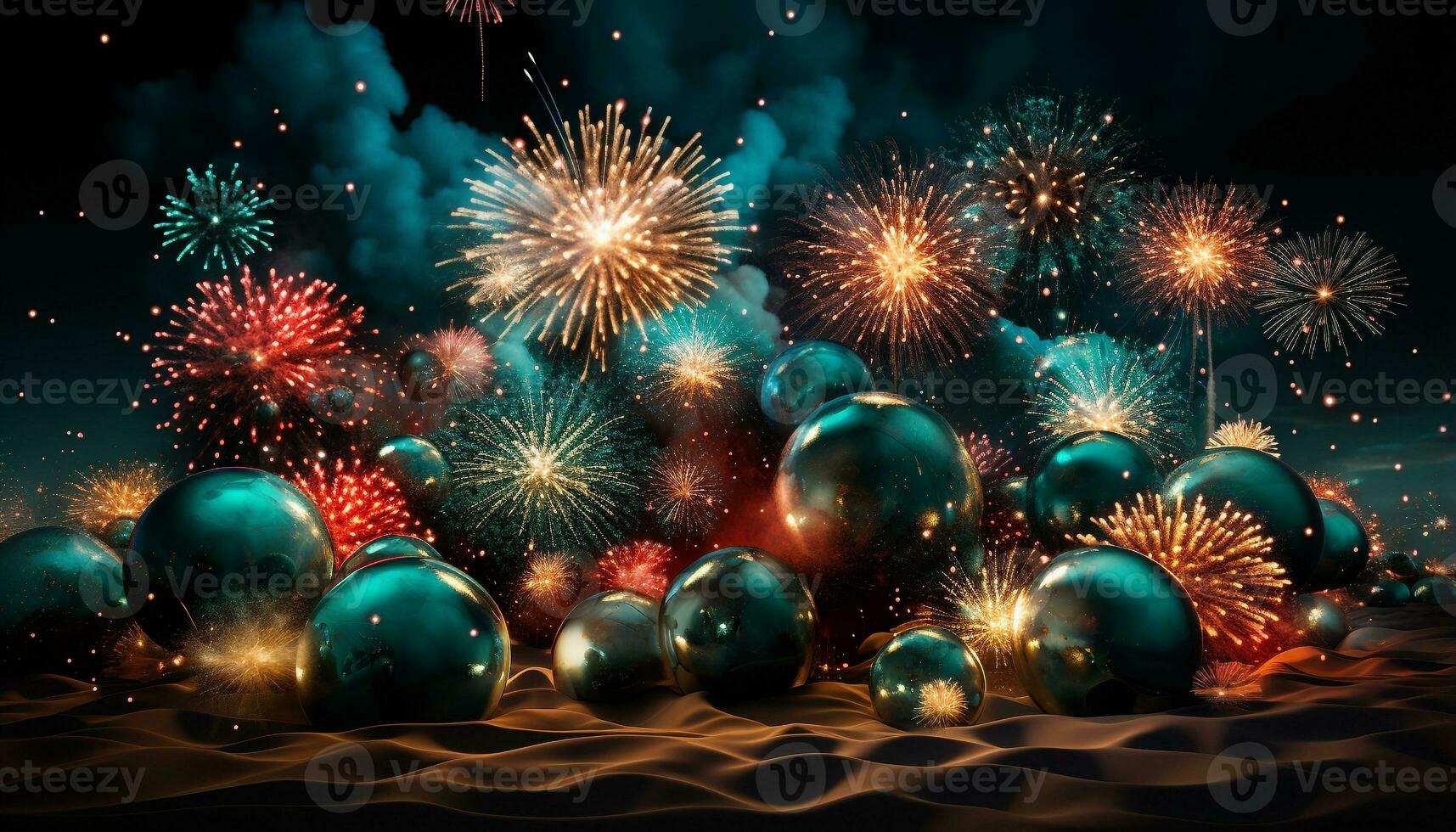 AI generated Fireworks exploding in the night, illuminating the dark with vibrant colors generated by AI photo