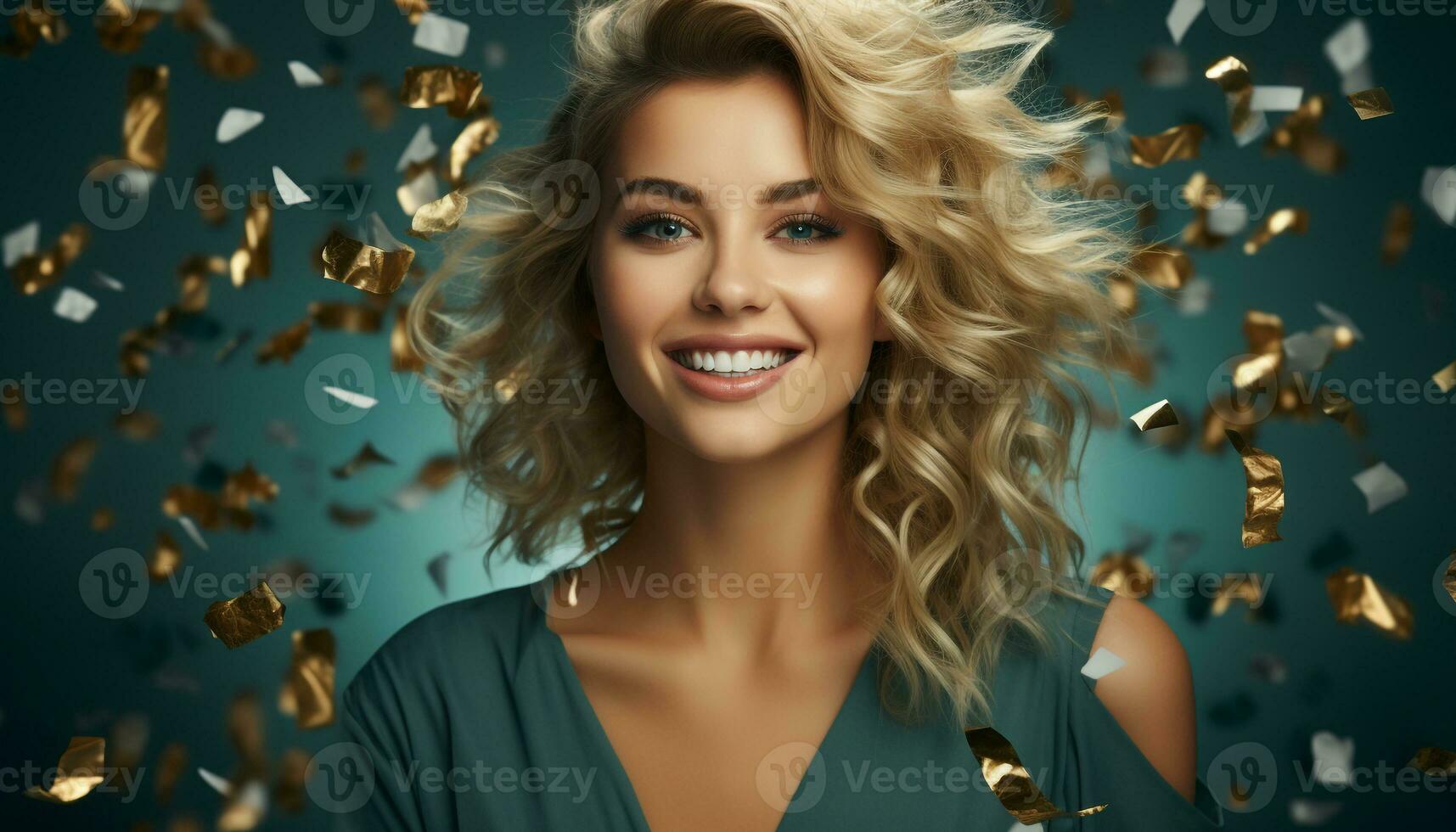 AI generated Smiling blond beauty, young adult, cheerful, looking at camera generated by AI photo