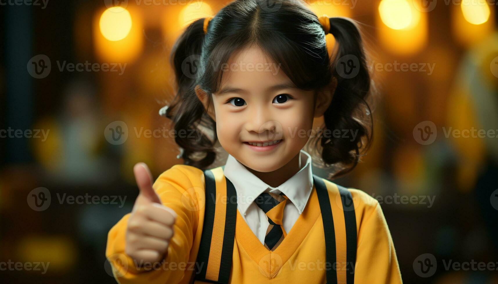 AI generated Smiling child, happiness, cheerful, cute portrait, looking at camera generated by AI photo
