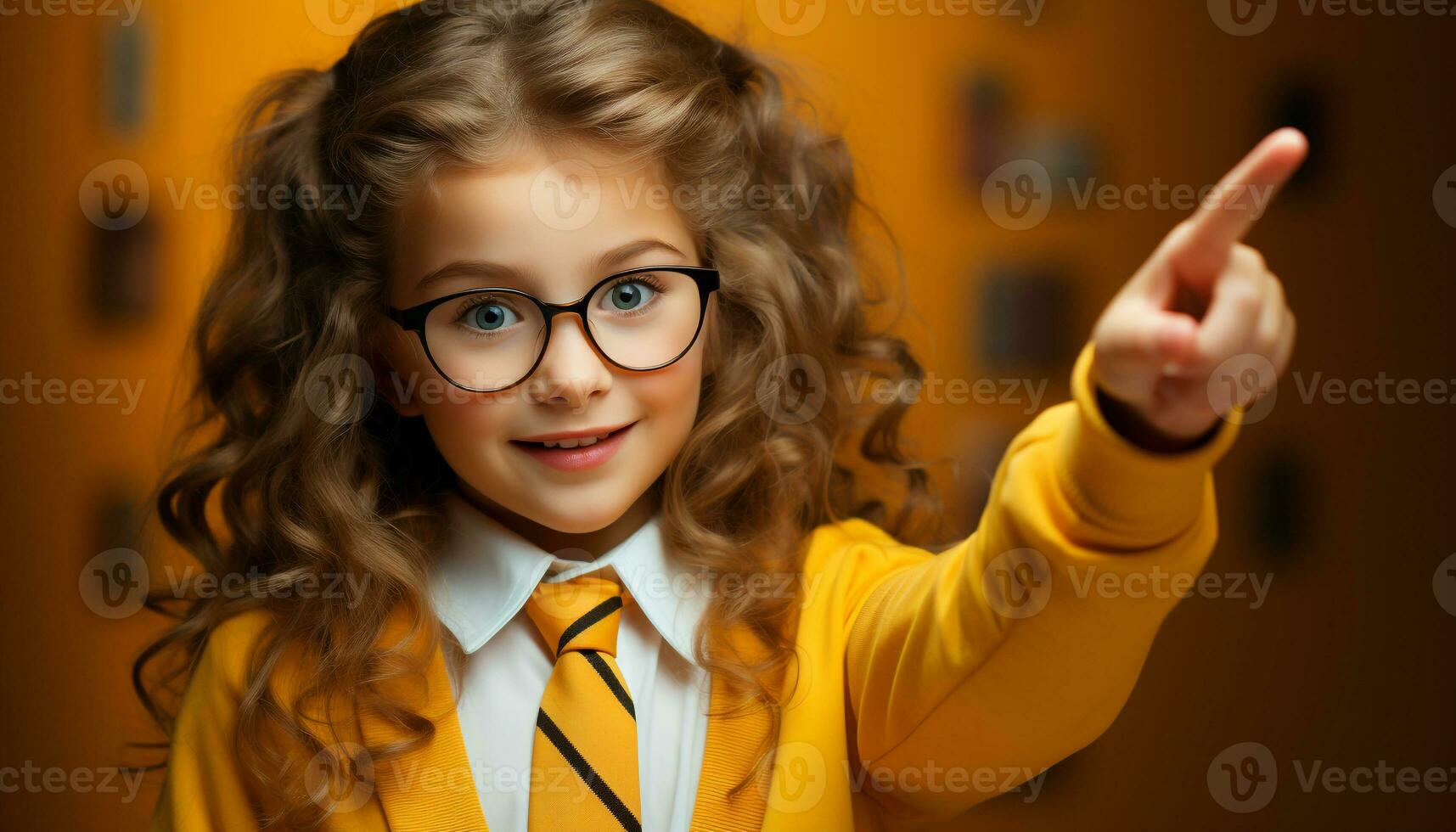 AI generated Smiling child, cute portrait, cheerful girl looking at camera generated by AI photo