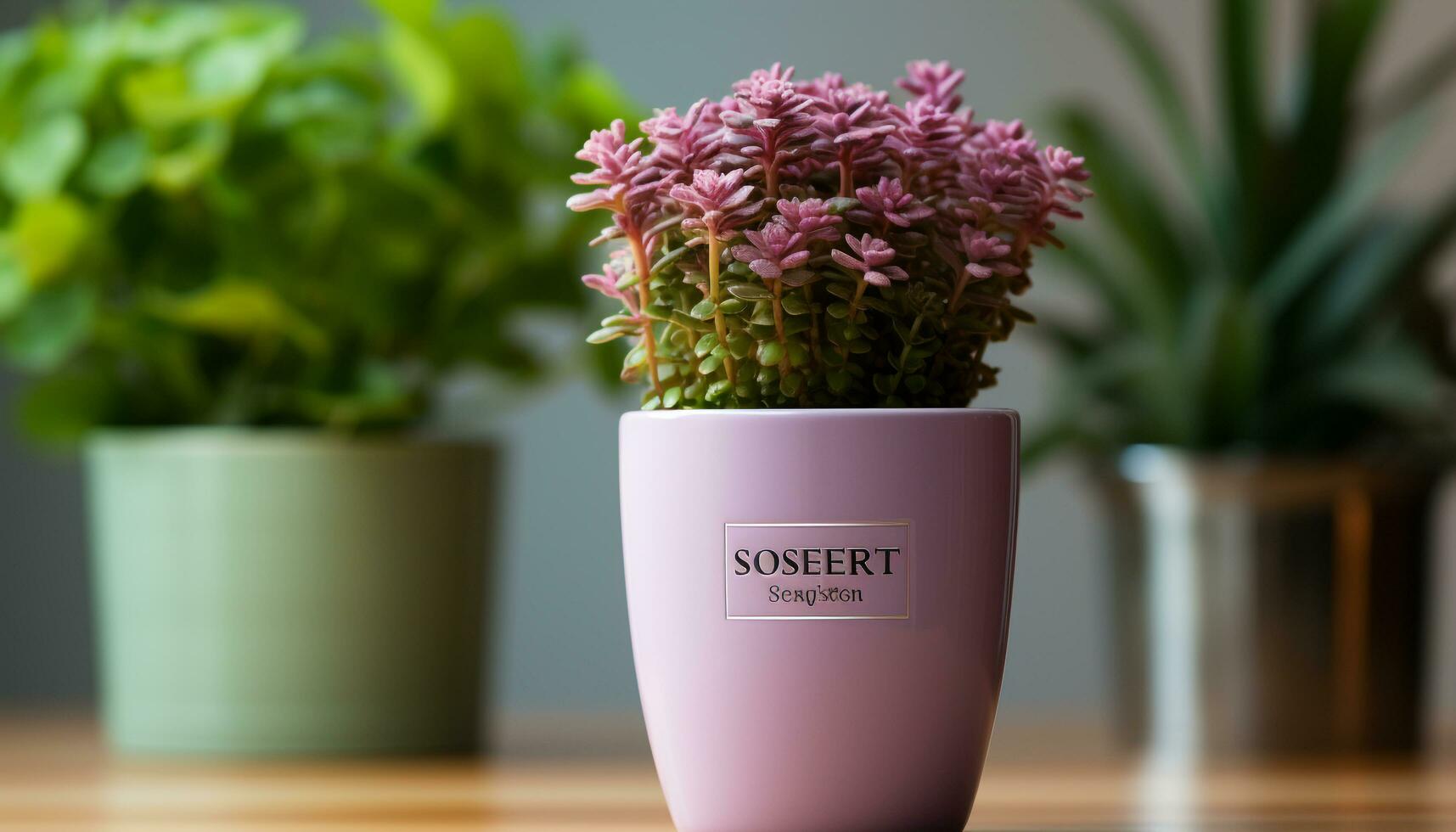 AI generated A fresh pink flower blossoms in a green potted plant generated by AI photo