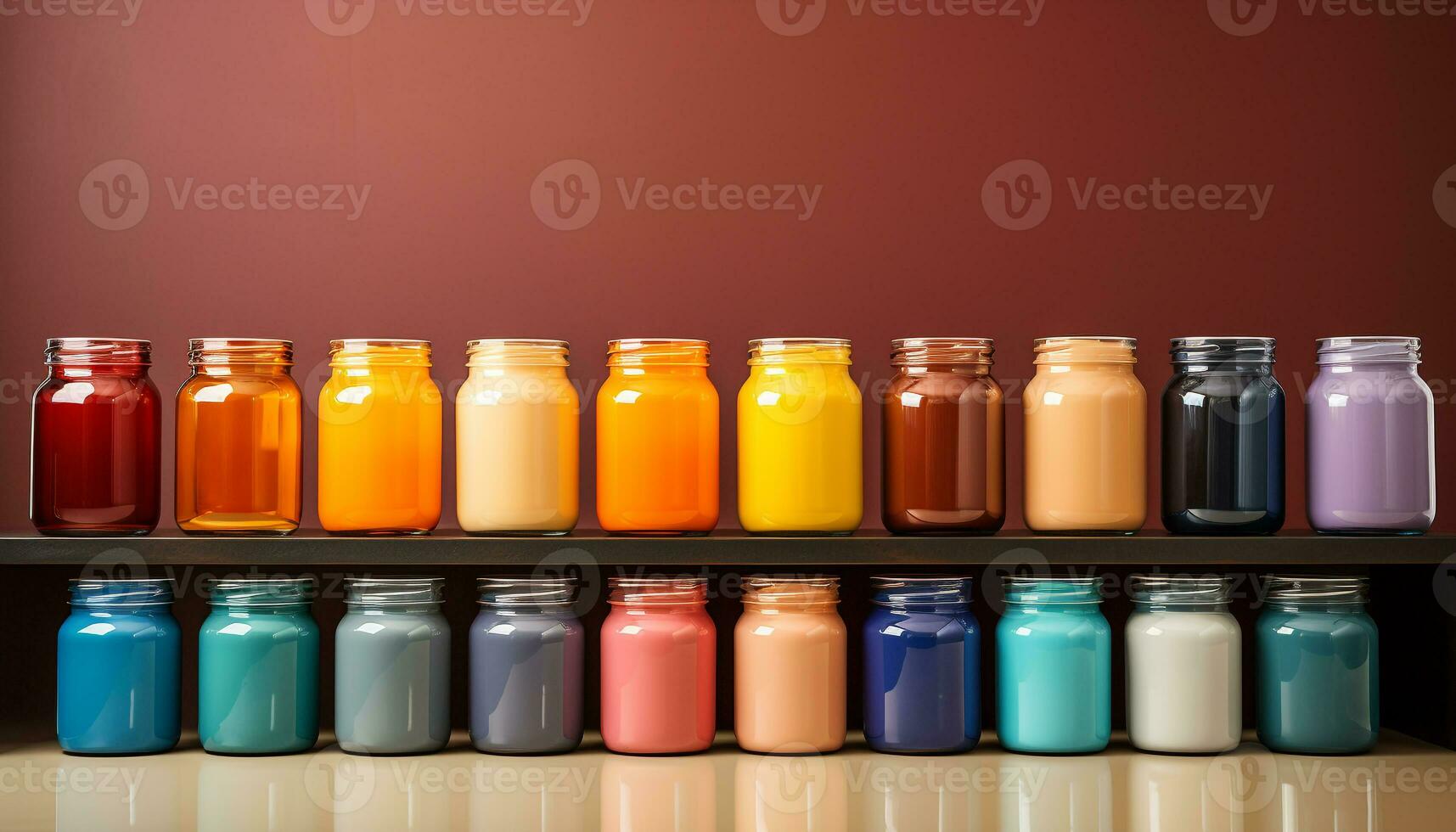 AI generated A vibrant collection of colorful bottles in a row generated by AI photo