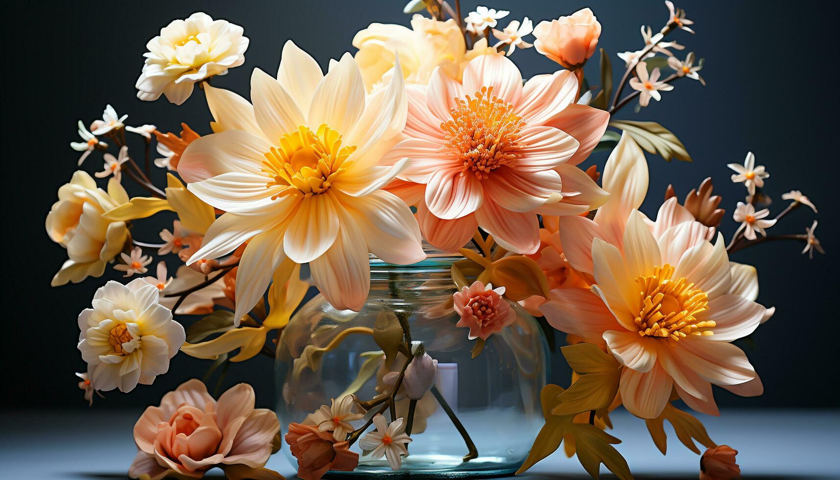 AI generated A vibrant bouquet of multi colored flowers brings nature indoors generated by AI photo