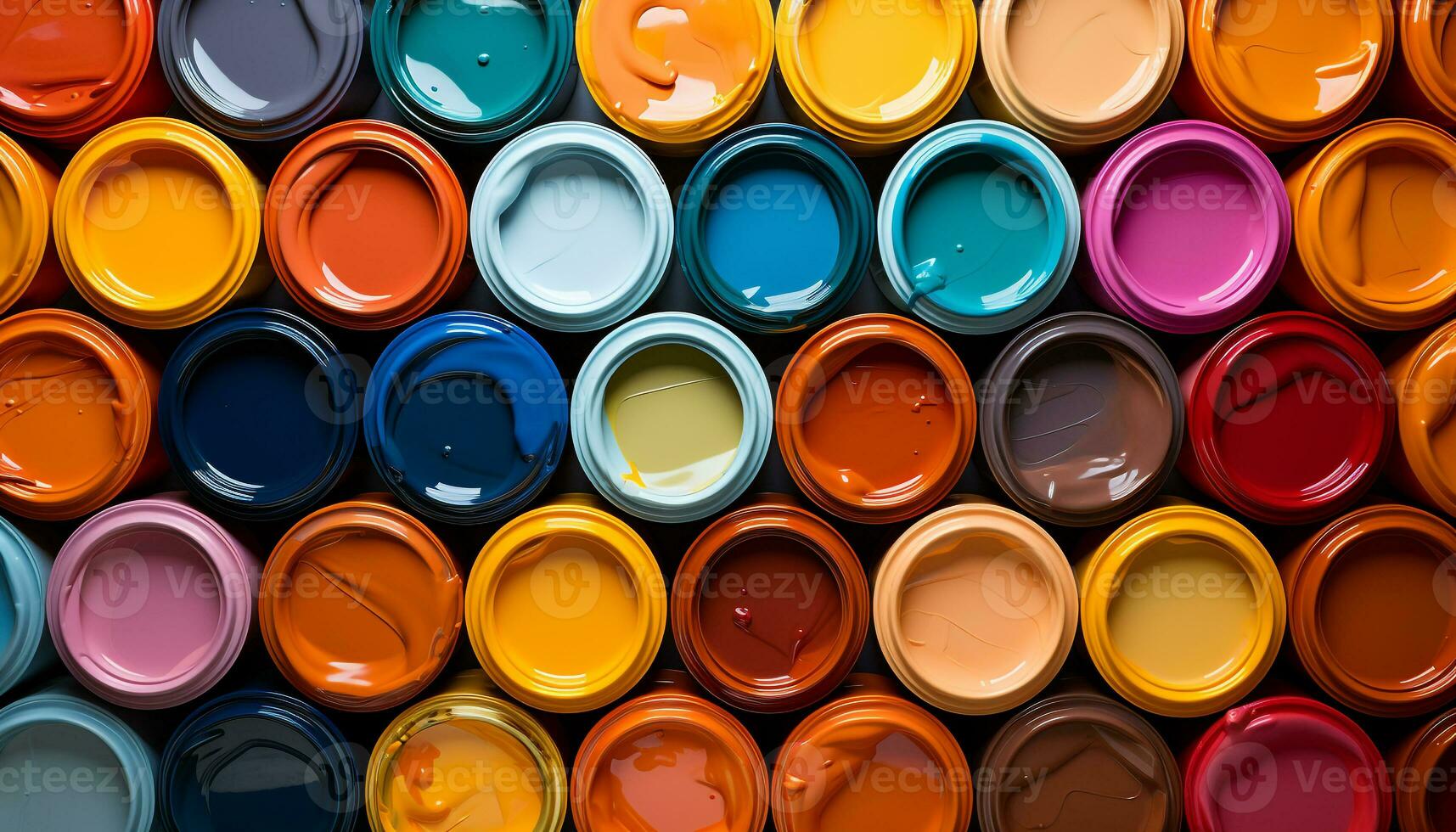 AI generated Vibrant colors in a close up paint can arrangement generated by AI photo