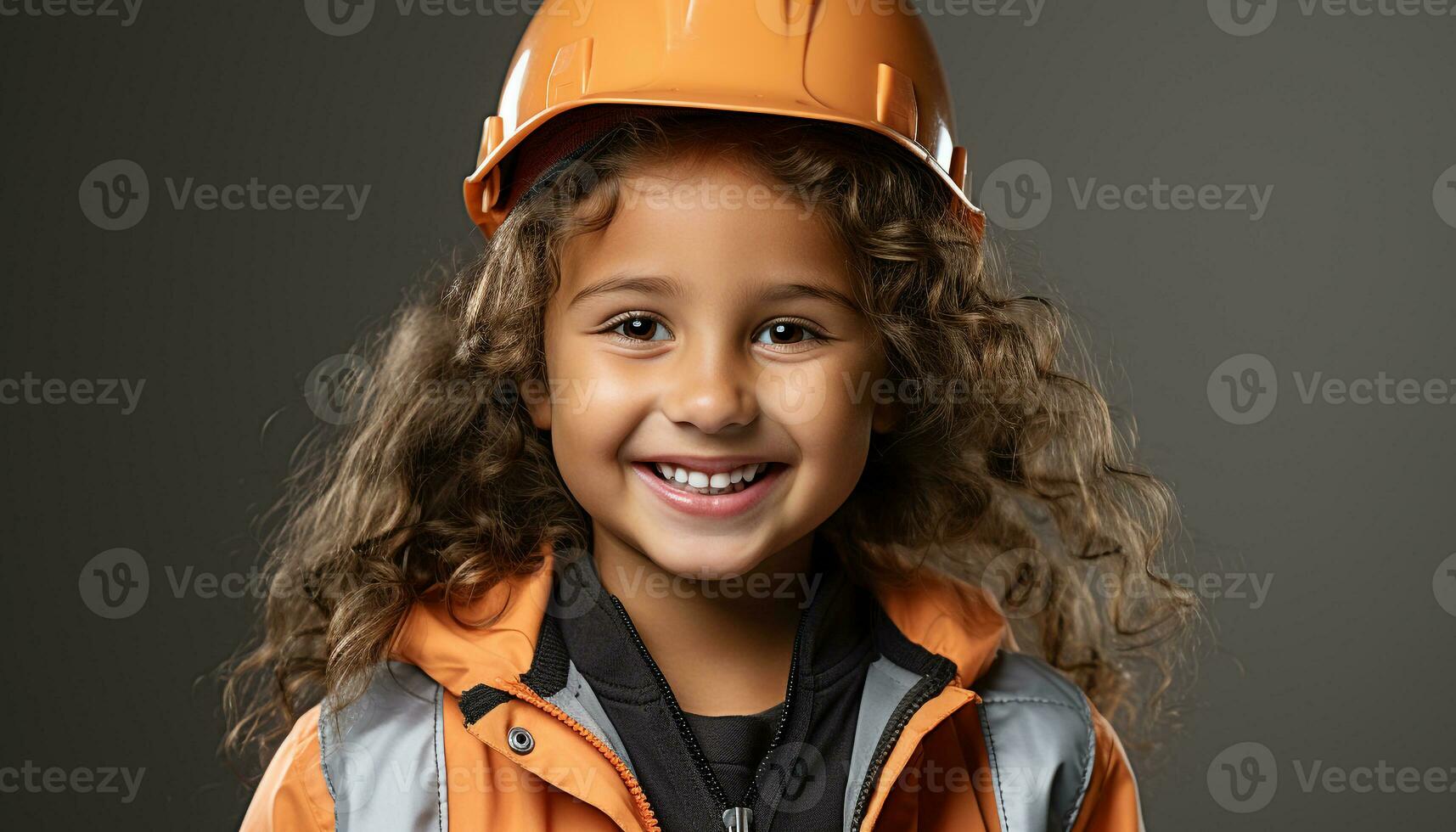AI generated Cute girl with curly hair smiling confidently at the camera generated by AI photo