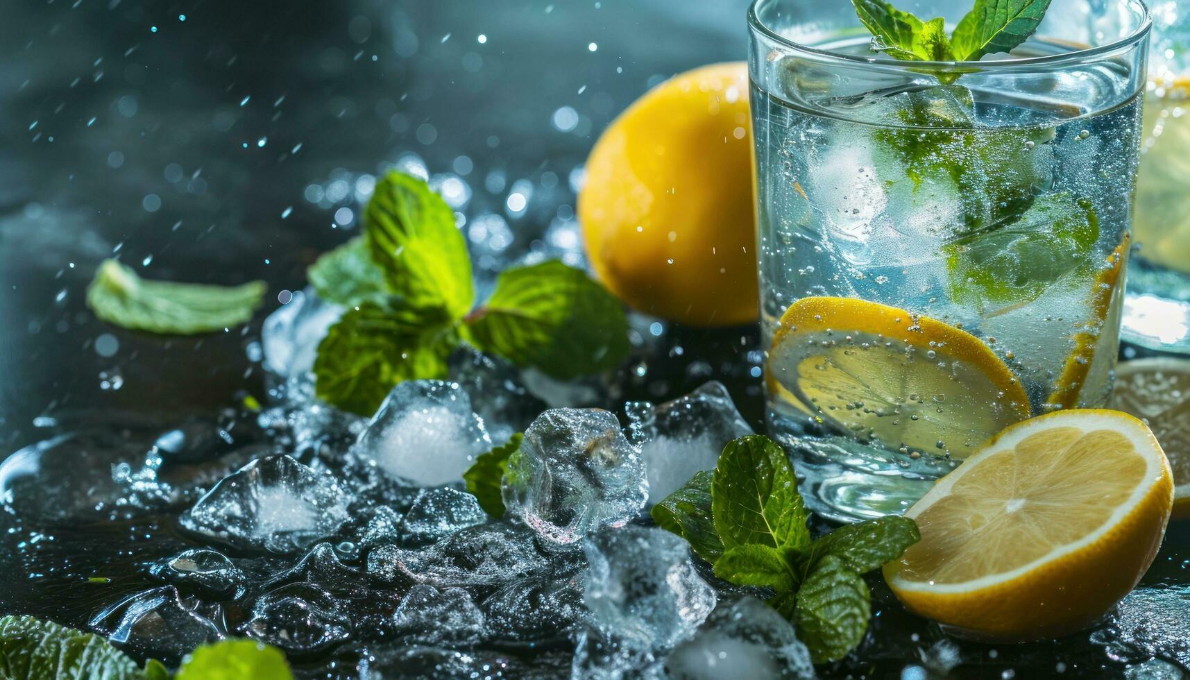 AI generated fresh water with lemon and mint leaves in glasses photo