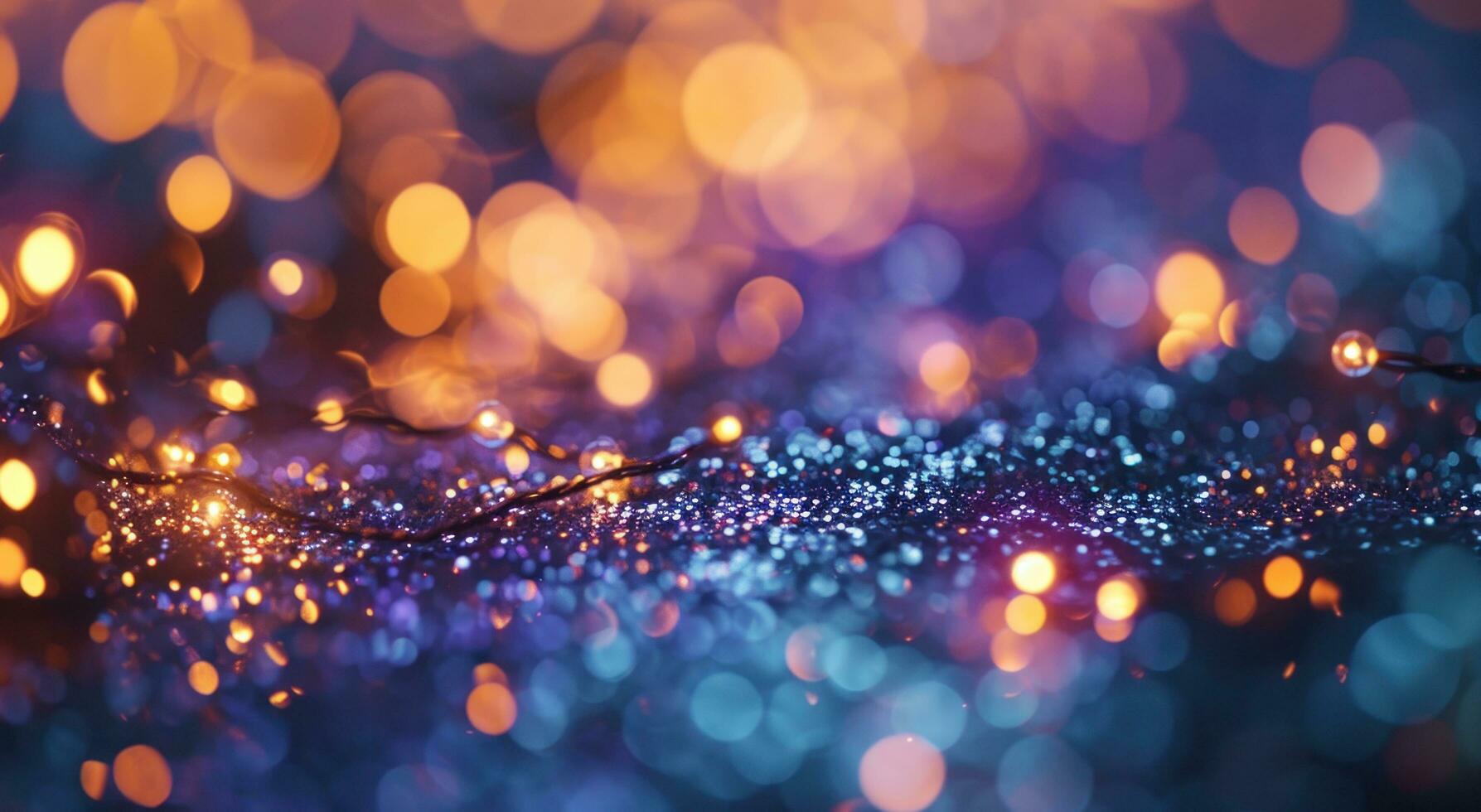 AI generated glittering christmas lights on purple and blue background photo