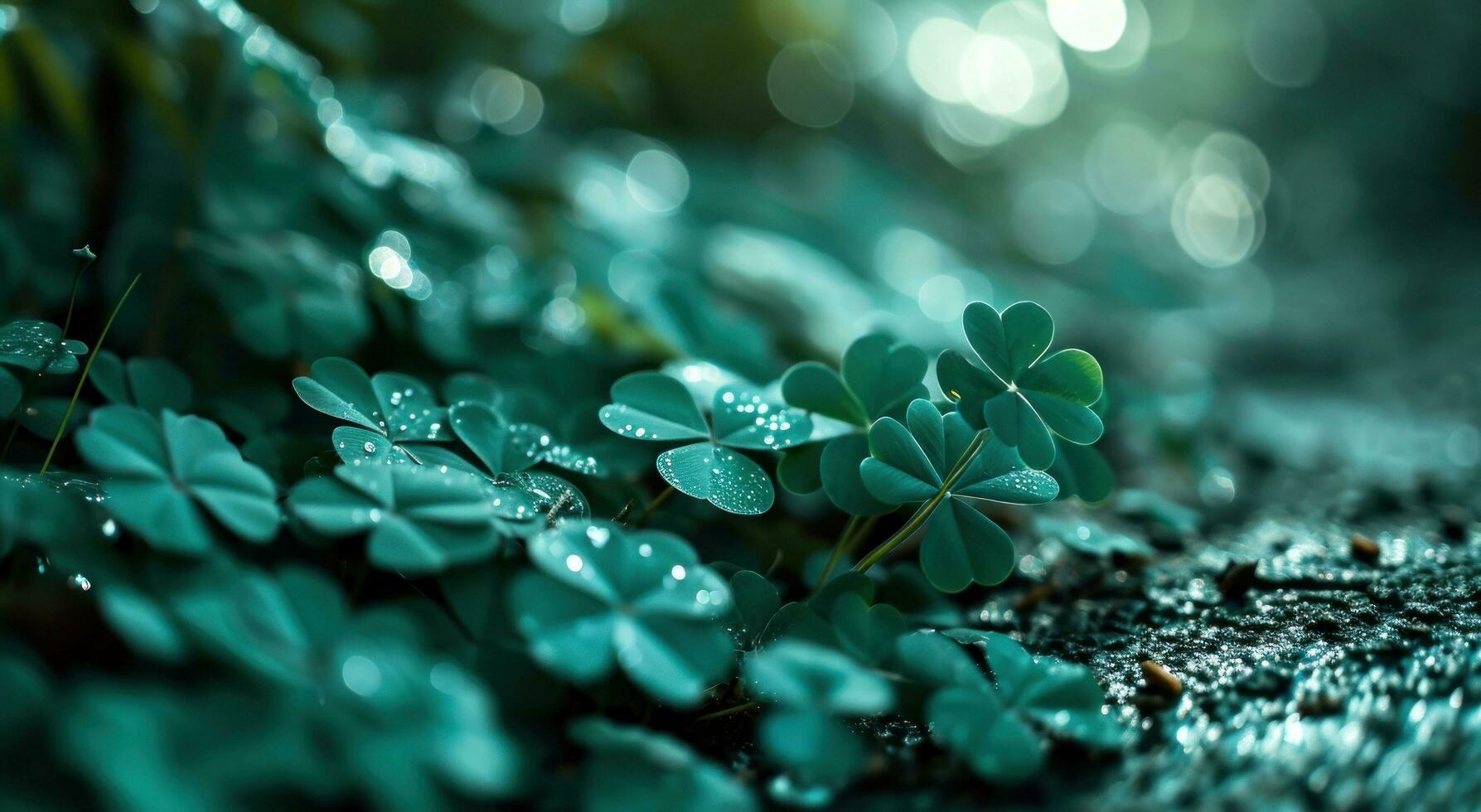 AI generated green background with some clover leaves photo