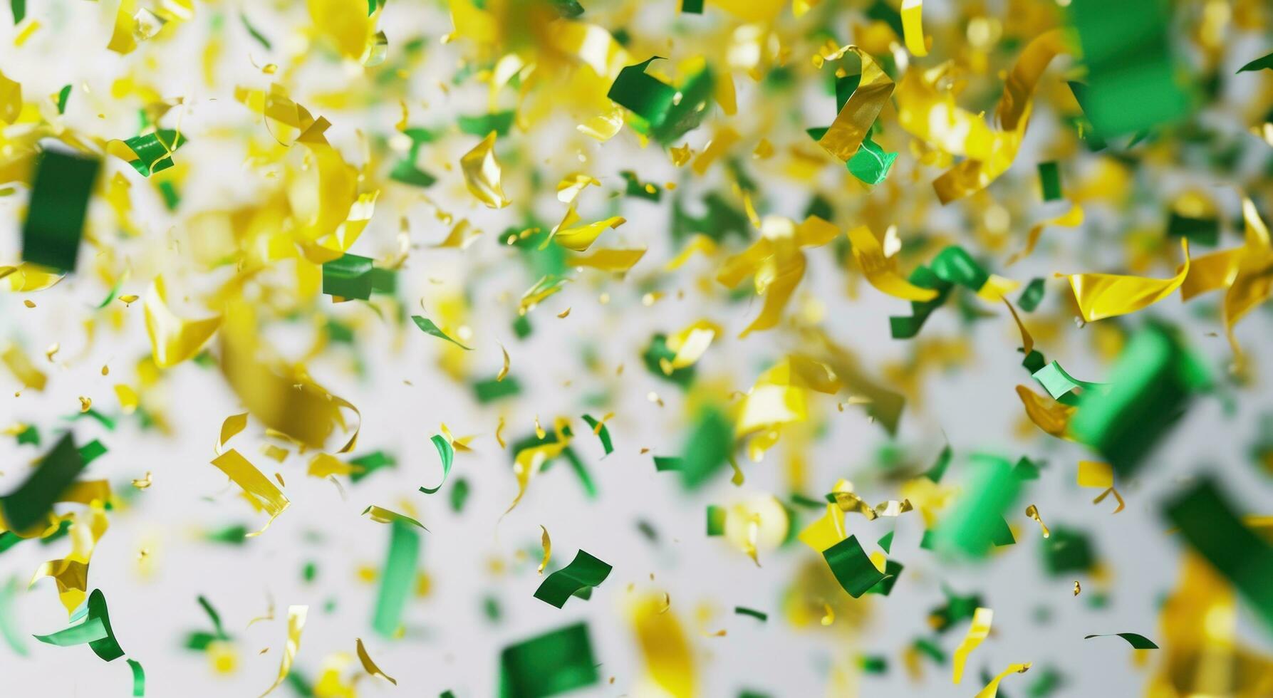 AI generated celebration frame in white background with green, yellow and green confetti photo