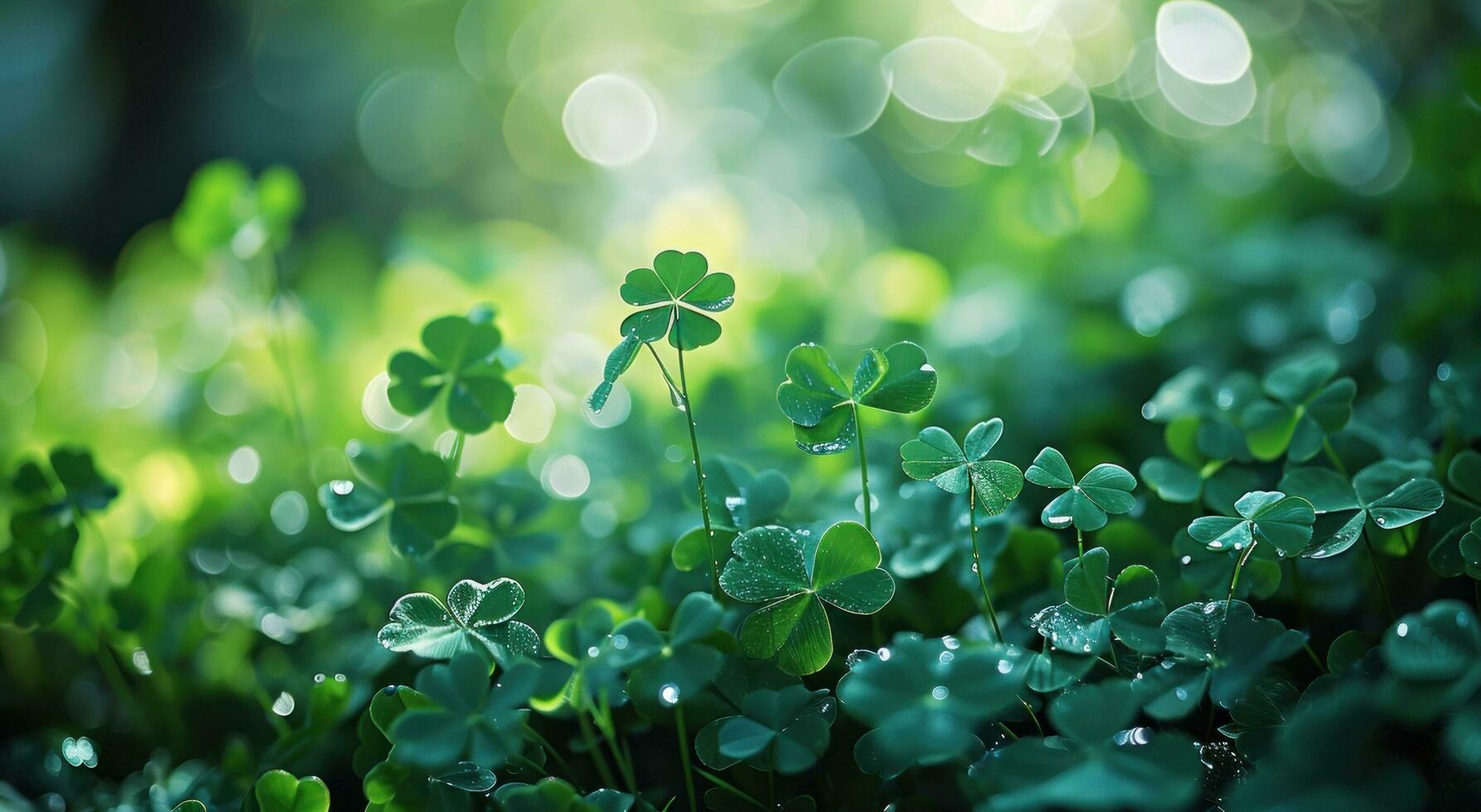 AI generated green background with some clover leaves photo