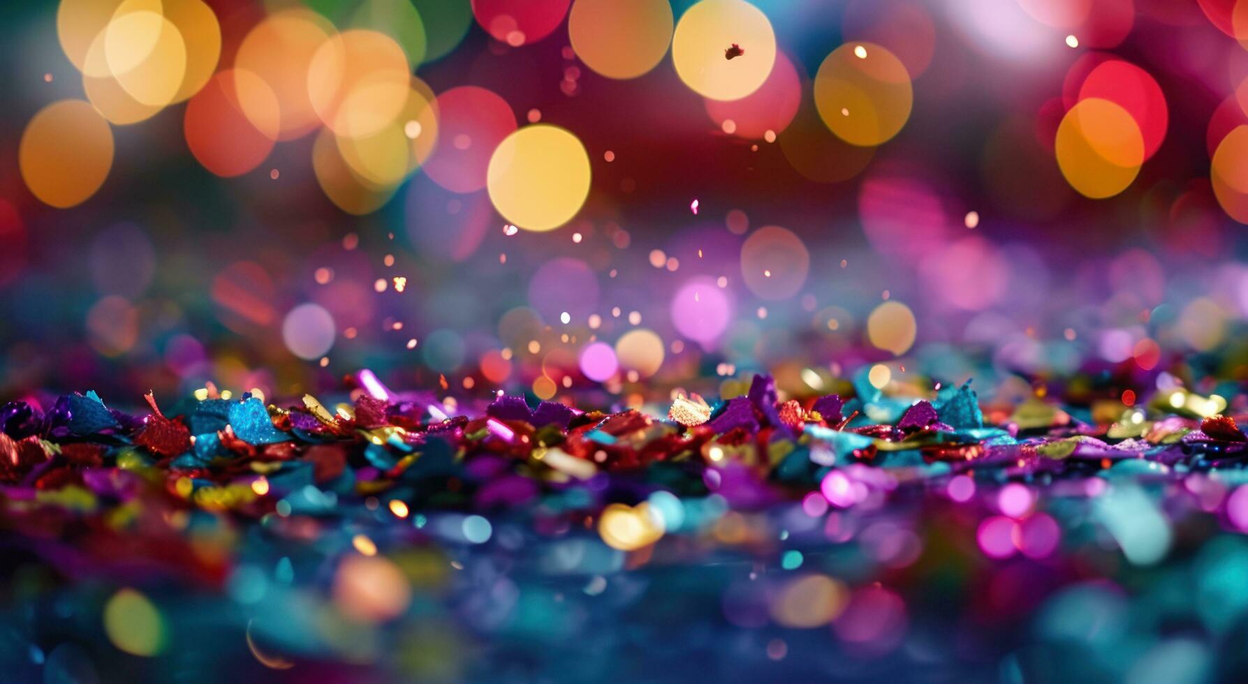 AI generated light colorful confetti falling on a surface with light flashes photo