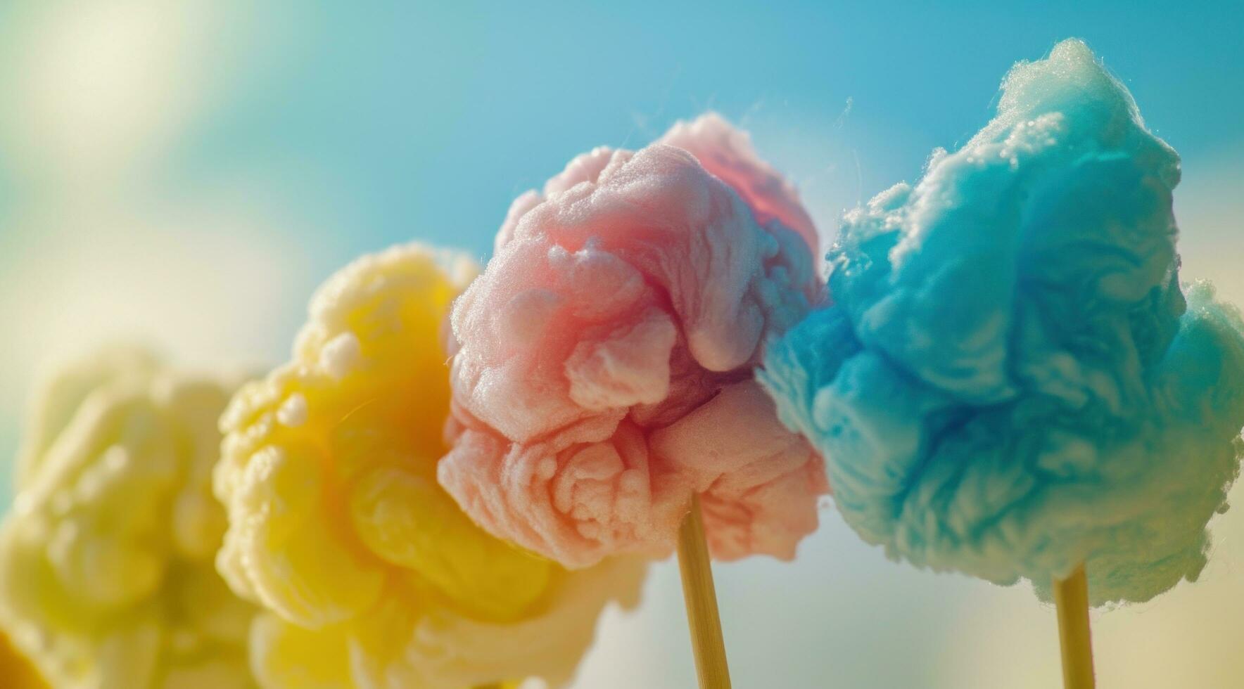 AI generated colorful cotton candy on a stick photo