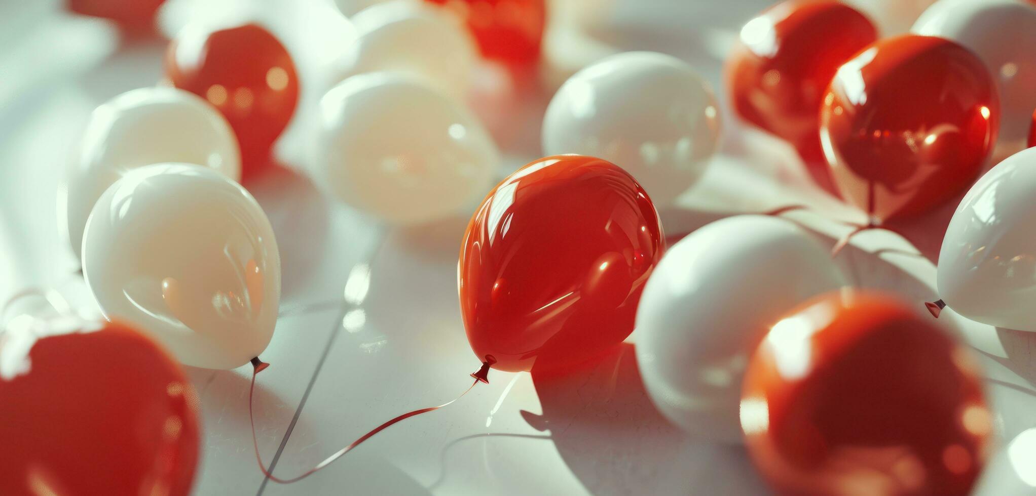 AI generated red and gold balloons on a white background photo