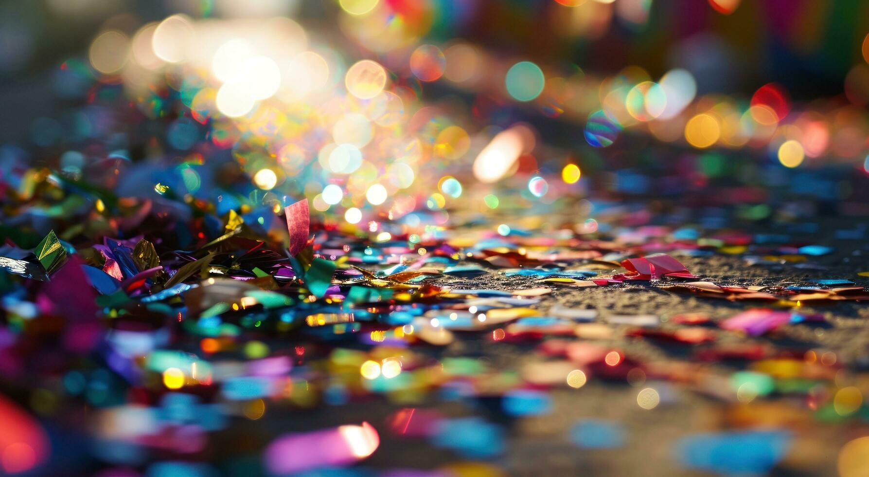 AI generated light colorful confetti falling on a surface with light flashes photo