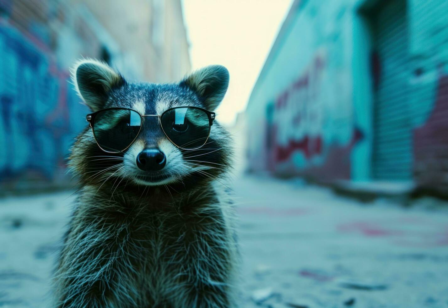 AI generated one raccoon wearing sunglasses photo