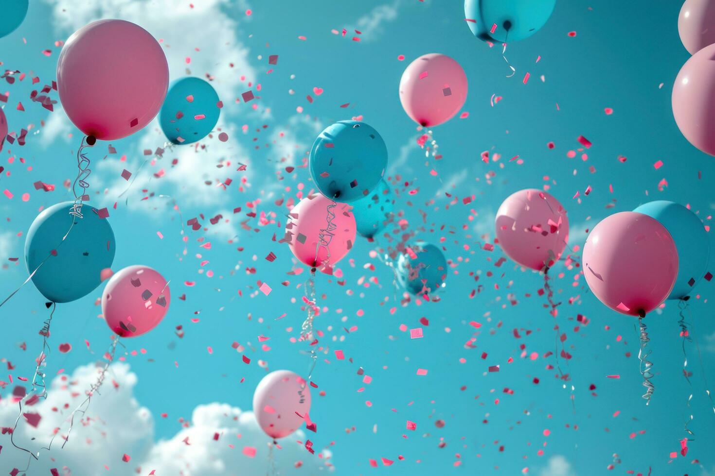 ai generado rosado y azul globos siendo liberado foto