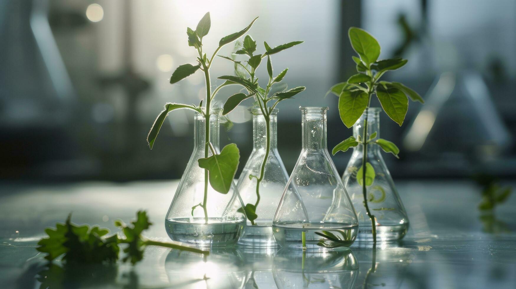 AI generated plant growing in labware on glass photo