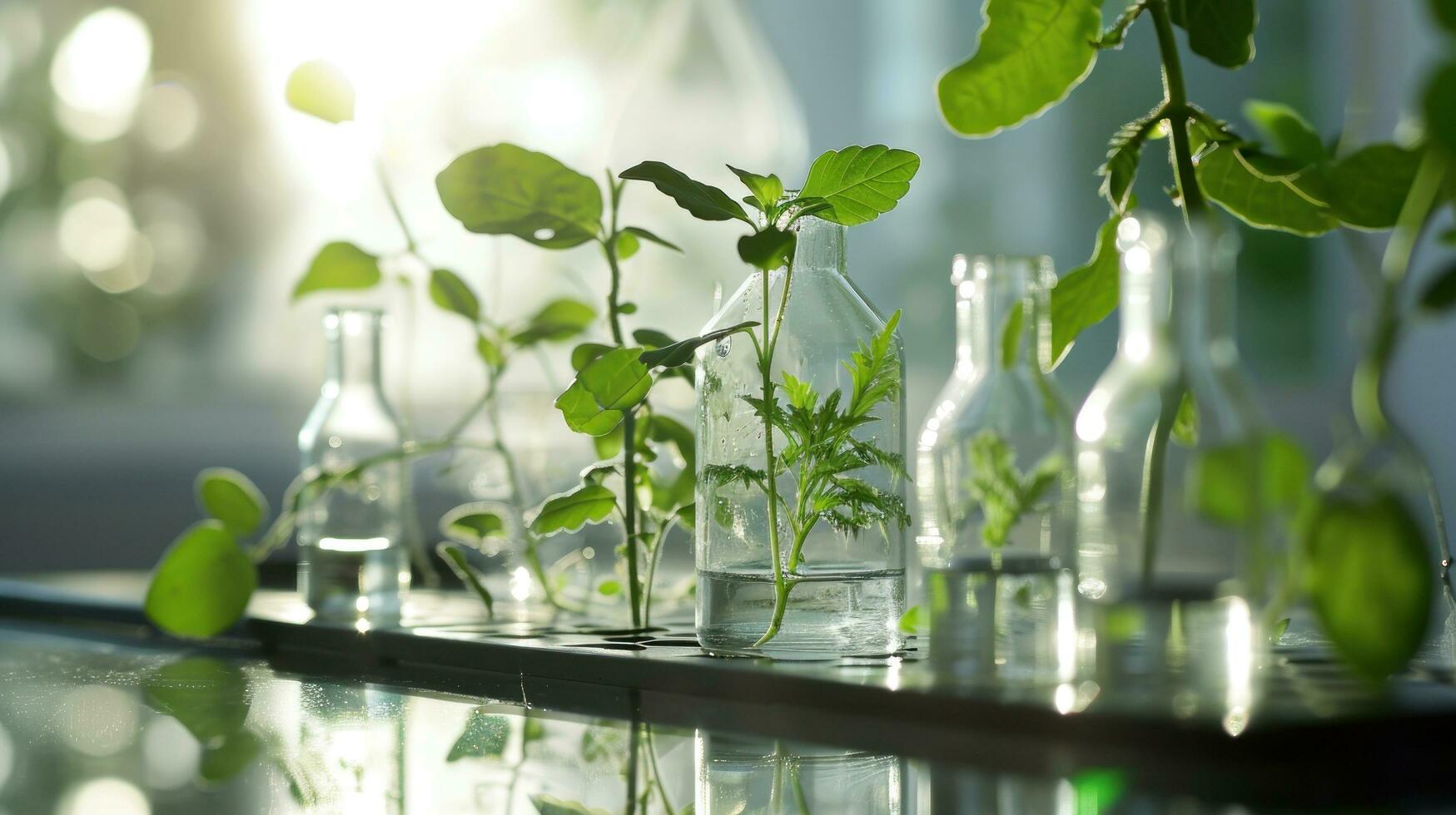 ai generado planta creciente en material de laboratorio en vaso foto