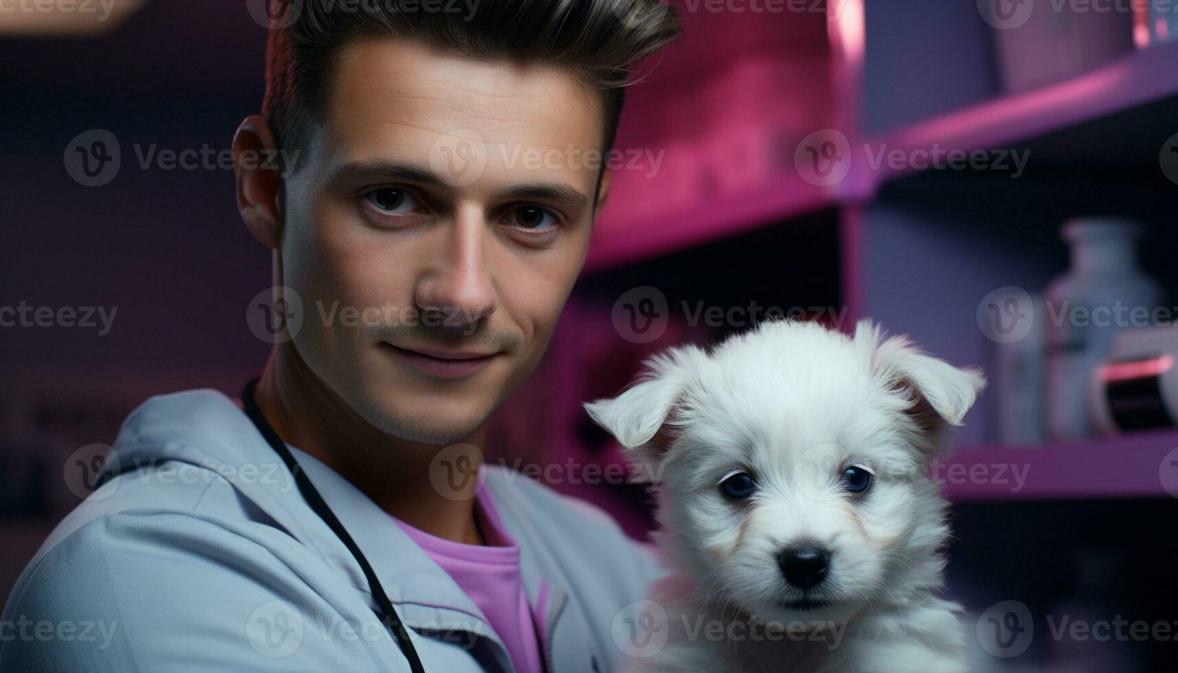 AI generated A cute puppy sitting, smiling, and looking at the camera generated by AI photo