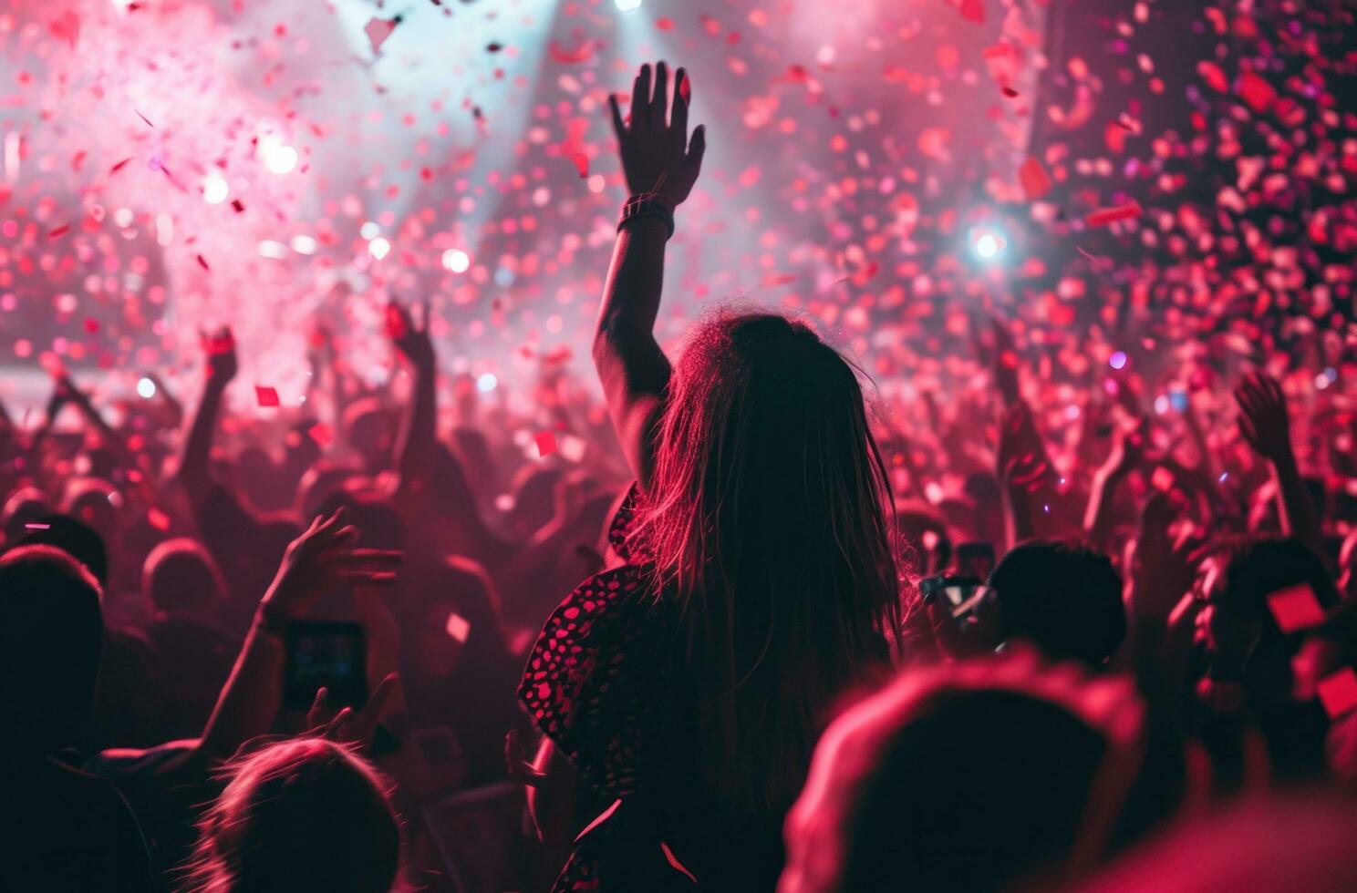 AI generated people dancing and waving hands during a concert photo