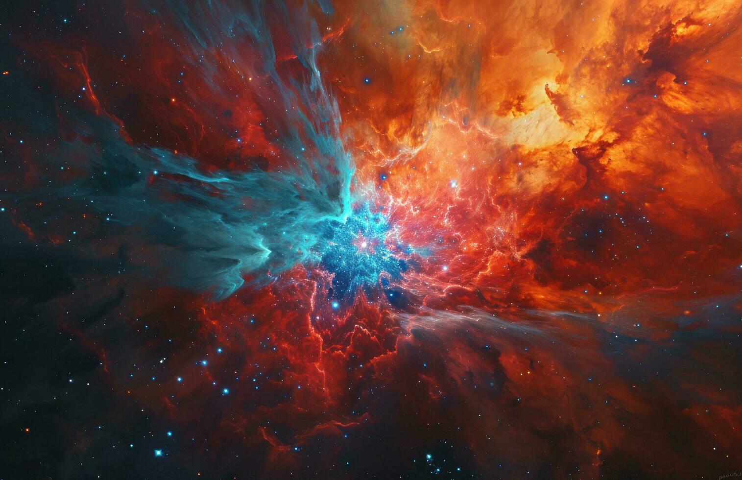 AI generated orange and blue nebula with a red star and red star photo