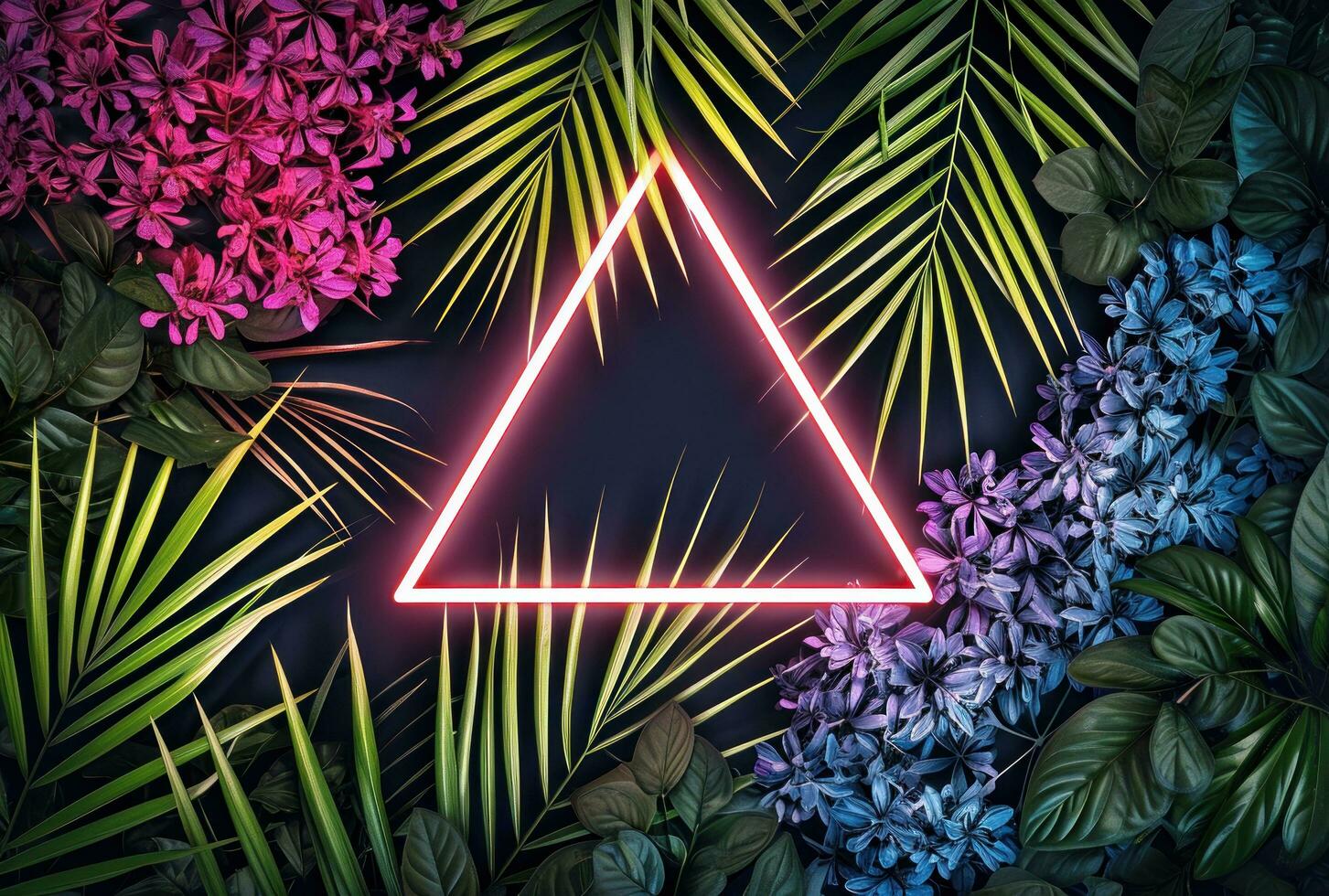 AI generated neon neon triangle jungle wallpaper tropical music photo