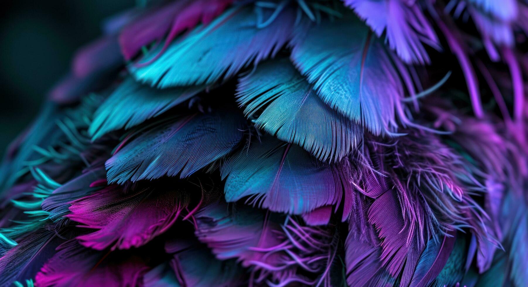 AI generated some colorful feathers on top of a black background photo