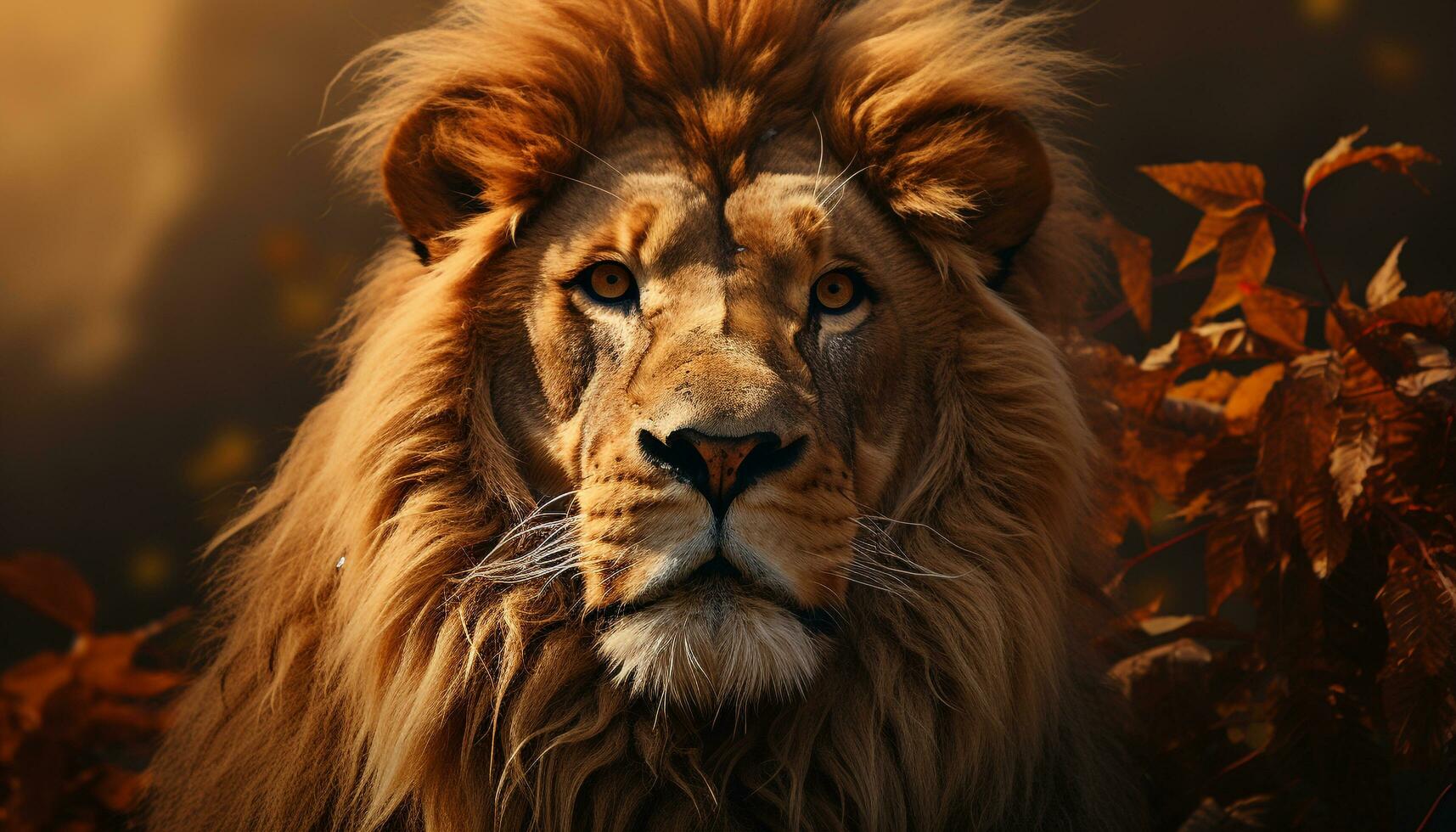 AI generated Majestic lioness hiding in the wilderness, looking at sunset generated by AI photo