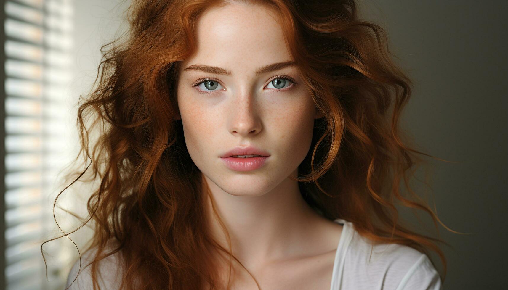 AI generated Beautiful woman with long brown hair looking at camera confidently generated by AI photo