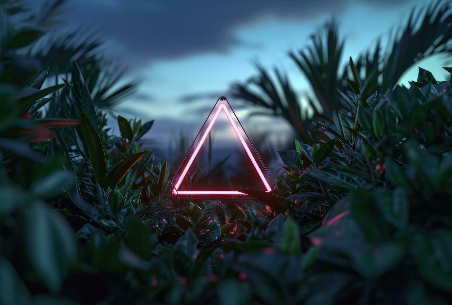 AI generated neon triangle surrounded by tropical plants photo