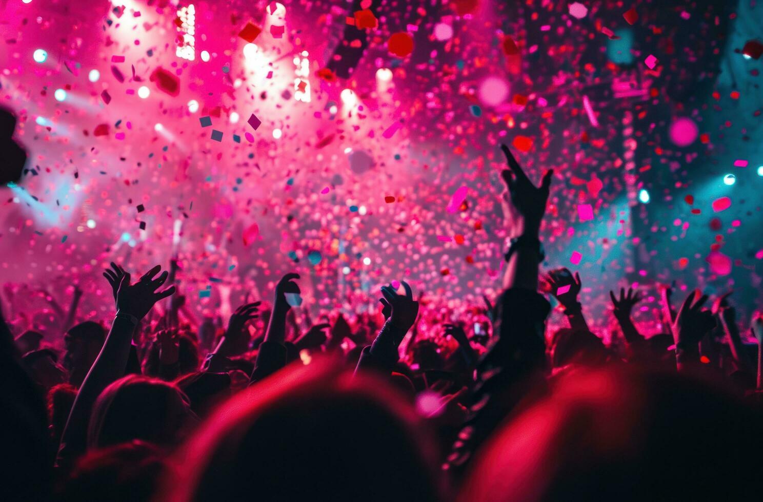 AI generated people at a concert with confetti around them photo