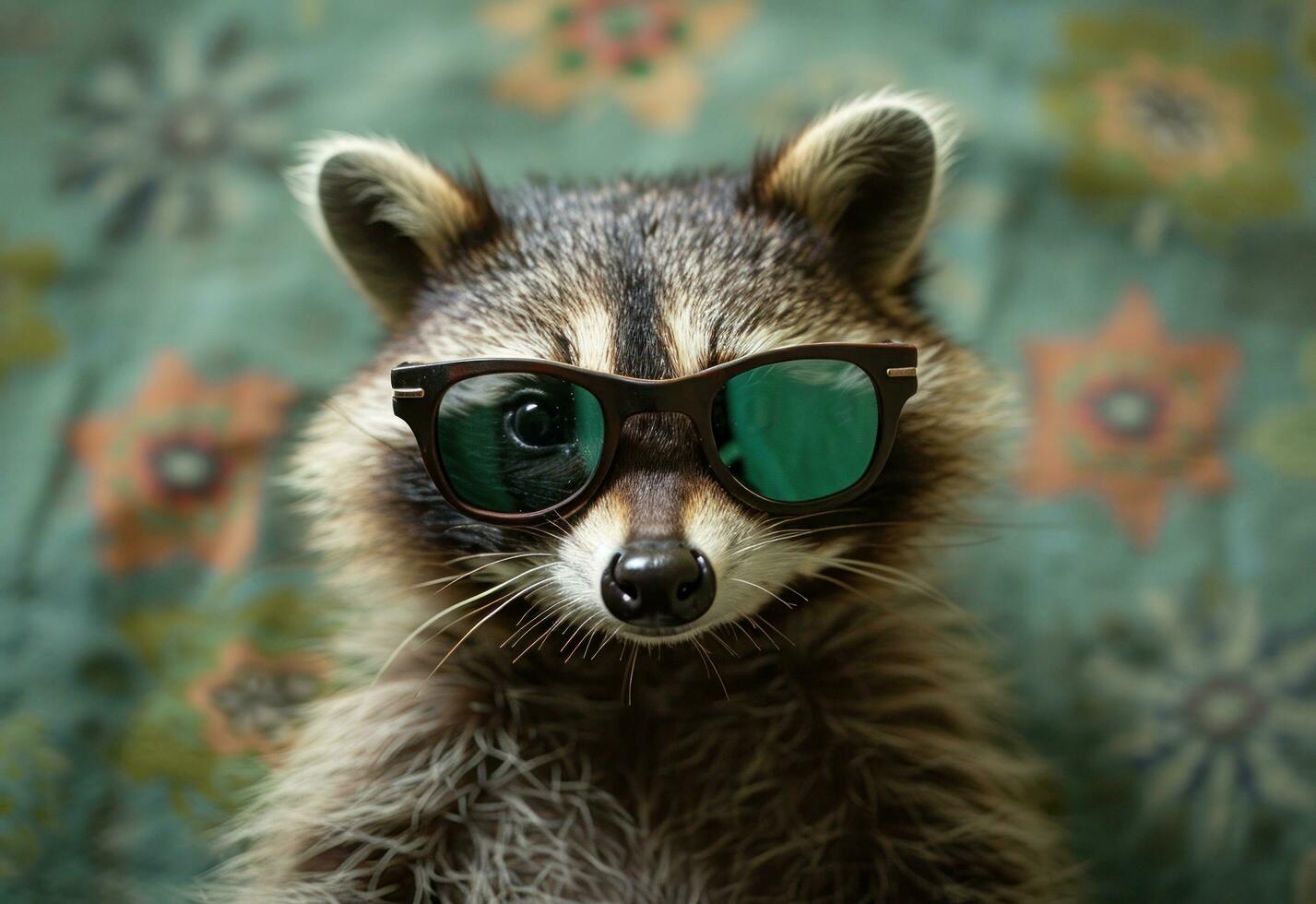 AI generated one raccoon wearing sunglasses photo