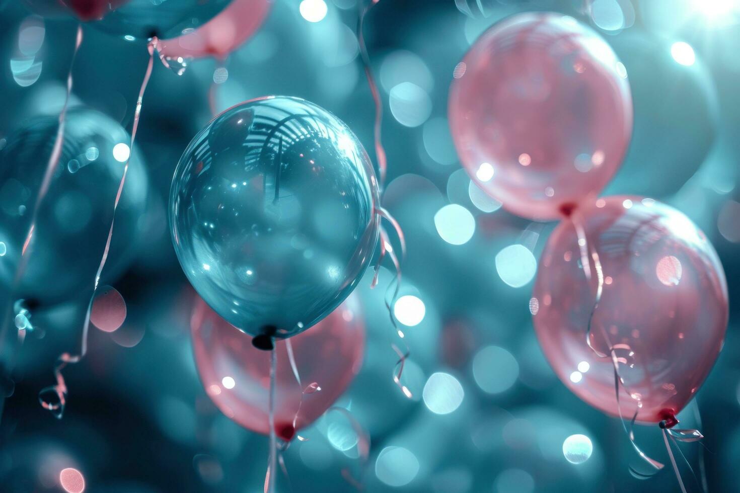 AI generated various blue and pink balloons are seen in the air, photo