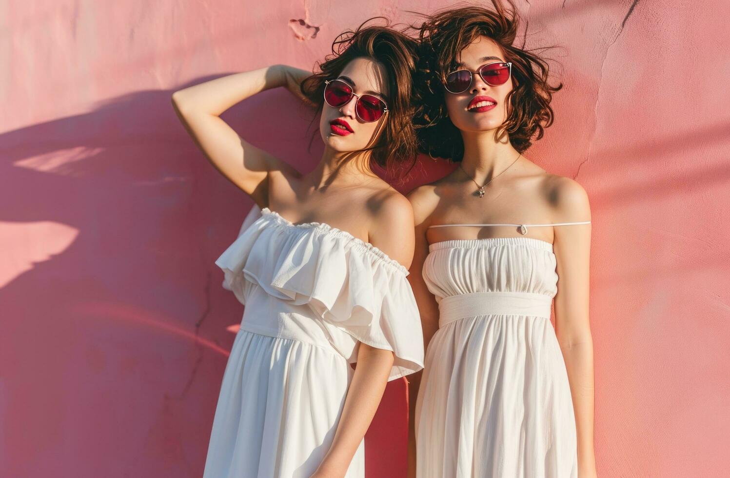 AI generated women in white off the shoulder dresses fashion photo