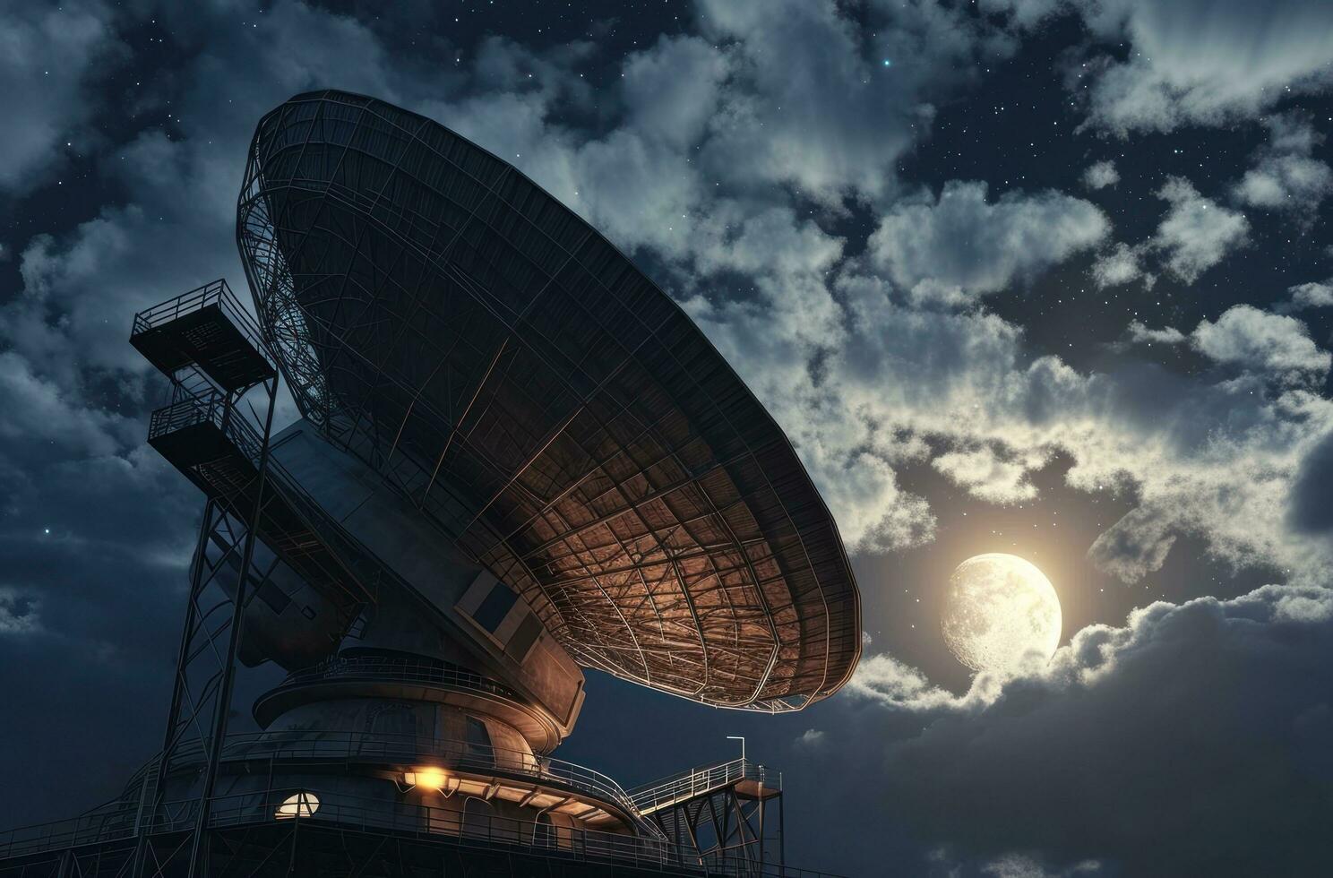 AI generated the galaxy's largest telescope in outer space and the moon that lights up dark night photo