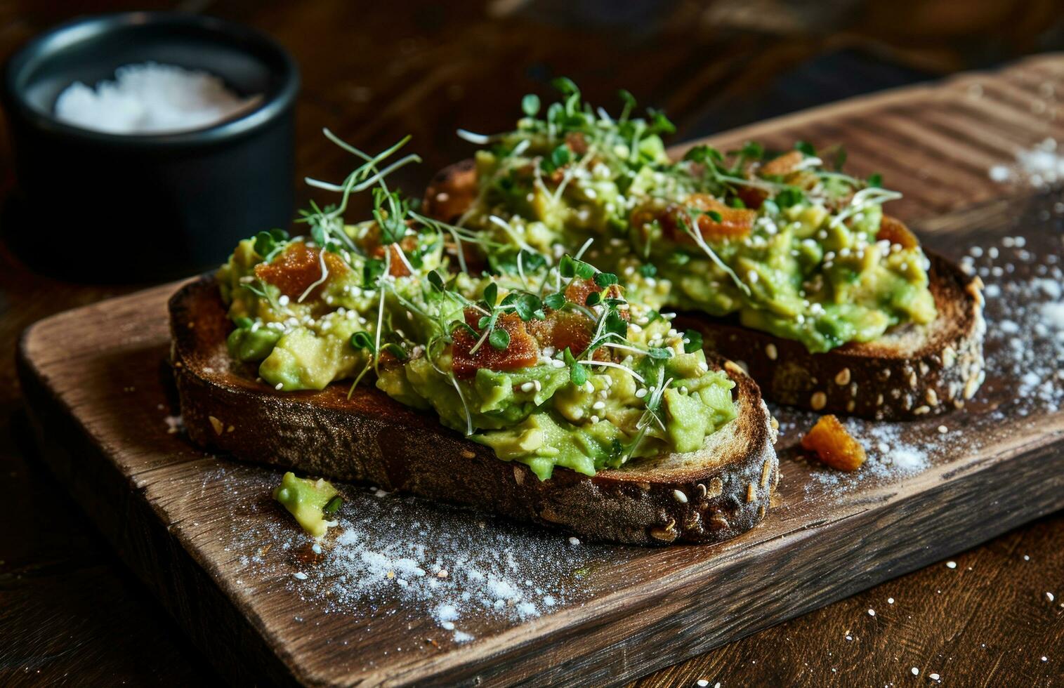 AI generated avocado toast with an agave syrup photo