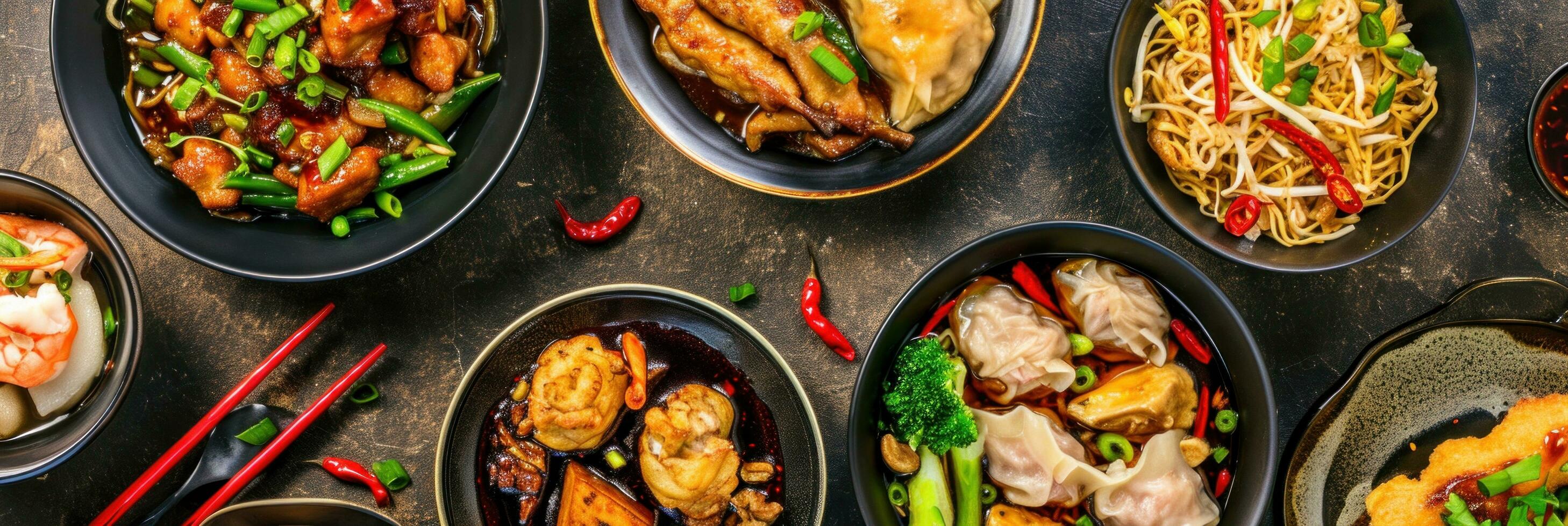 AI generated Assortment of Chinese traditional dishes. Chinese food photo