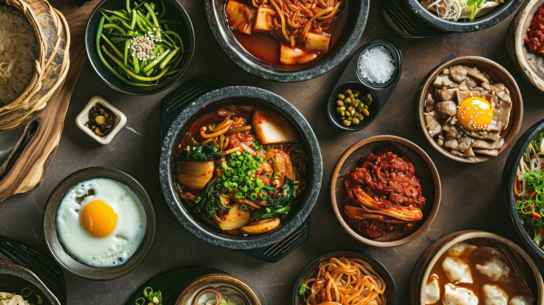 AI generated Assortment of Korean traditional dishes. Asian food. photo