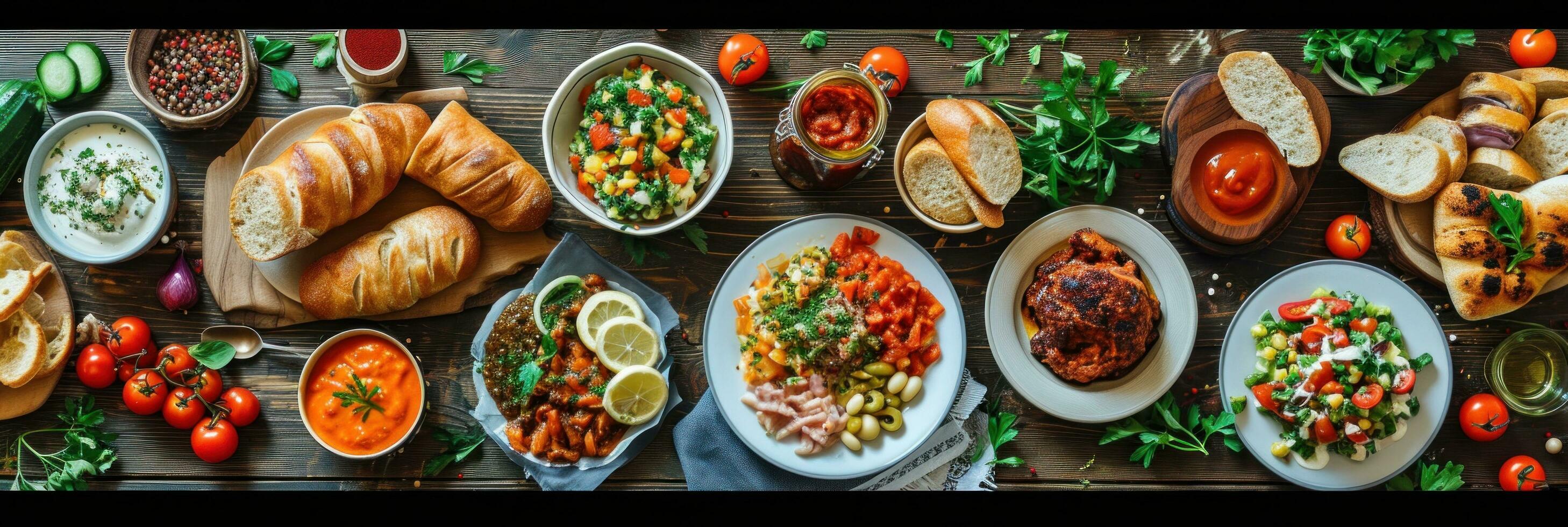AI generated Assortment of Russian traditional dishes. Russian food photo