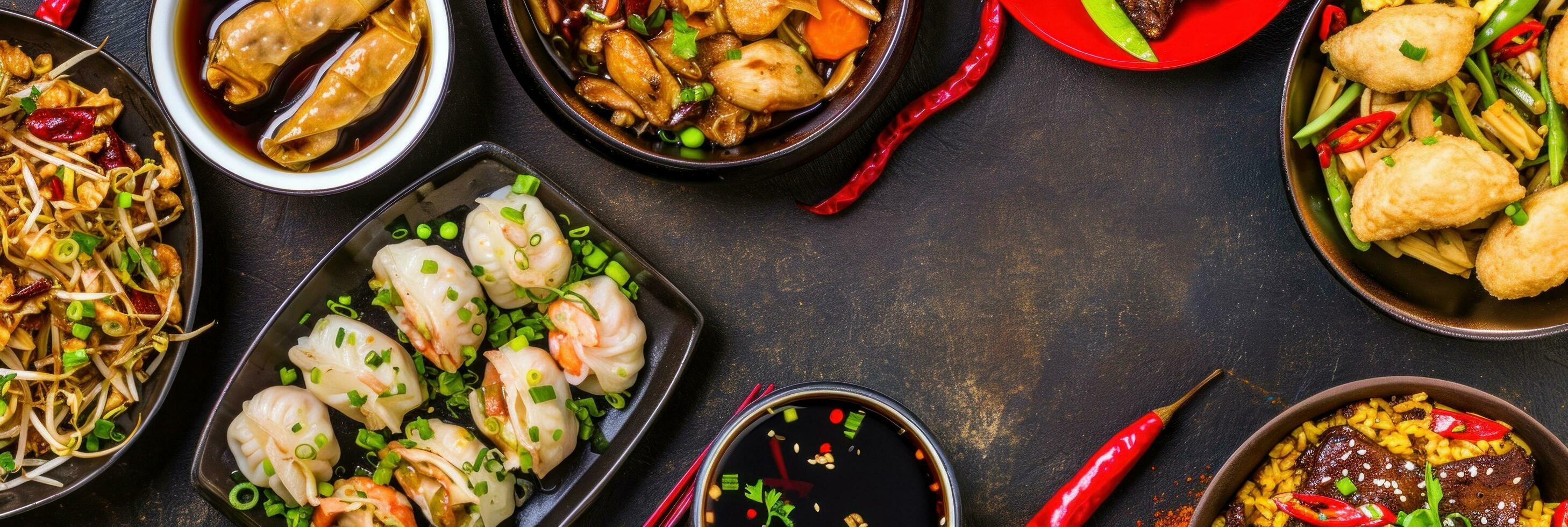 AI generated Assortment of Chinese traditional dishes. Chinese food photo