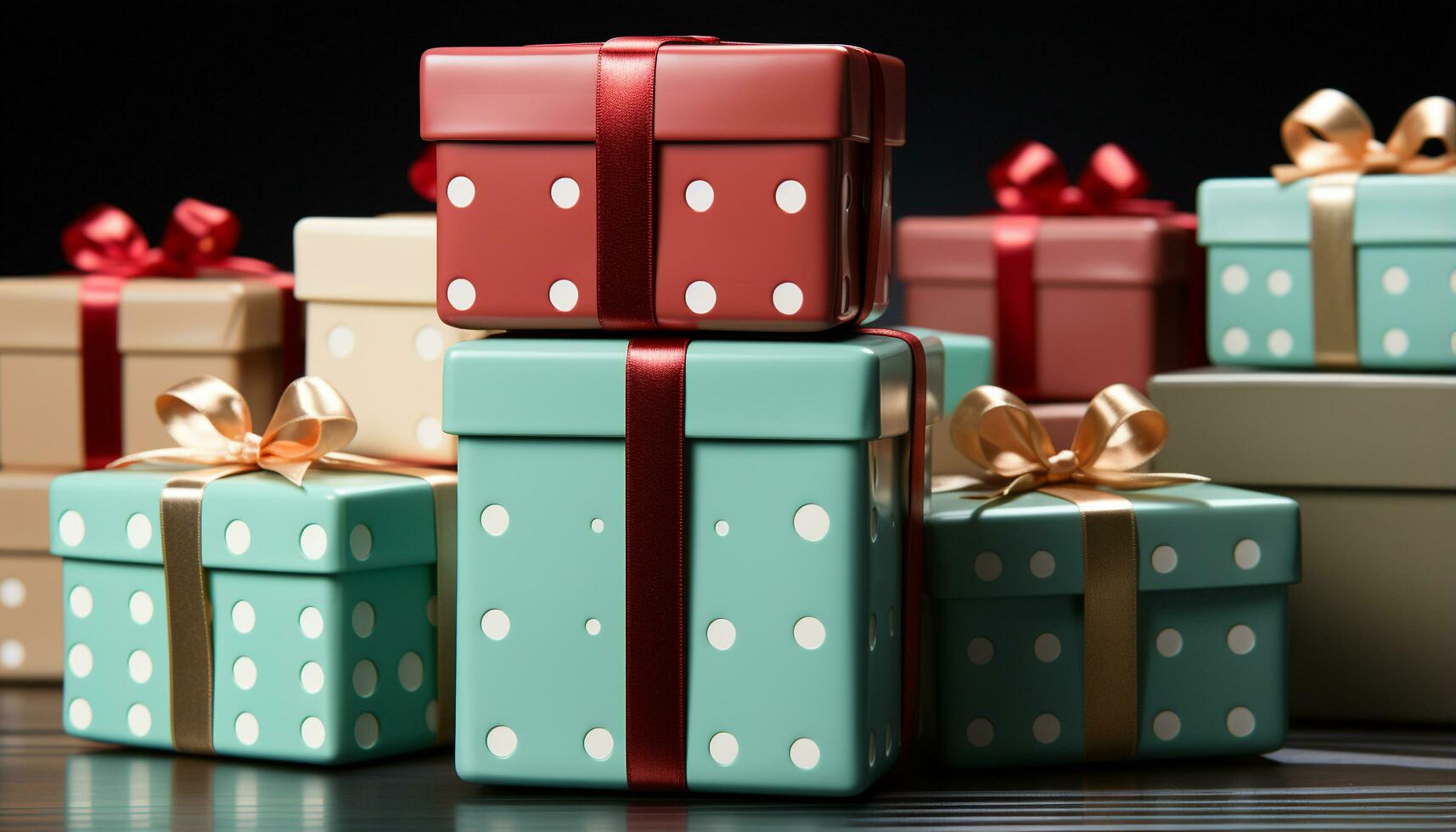 AI generated A stack of wrapped gift boxes in colorful decorations generated by AI photo