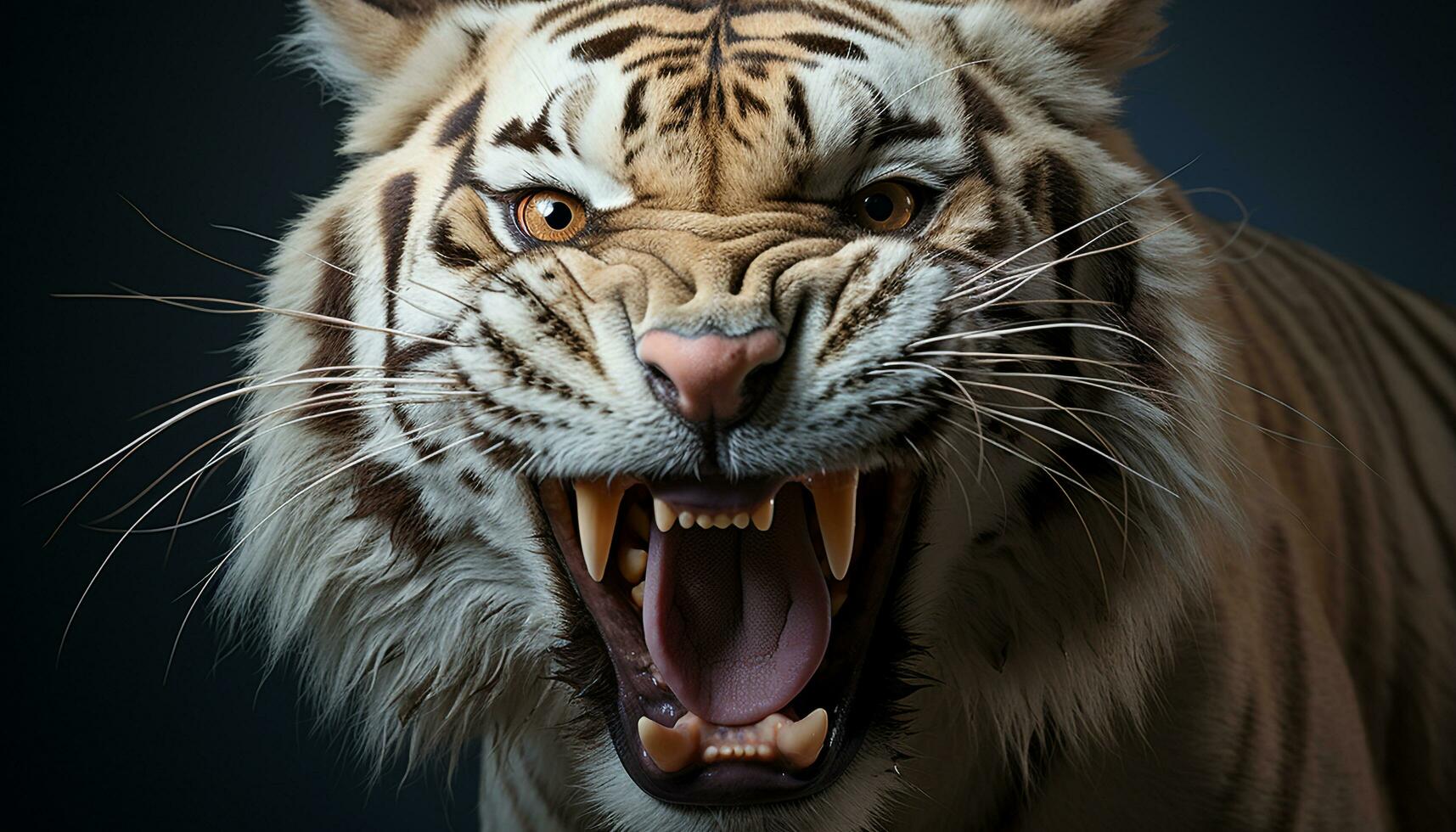 AI generated Majestic tiger roaring, fierce and endangered, staring at camera generated by AI photo