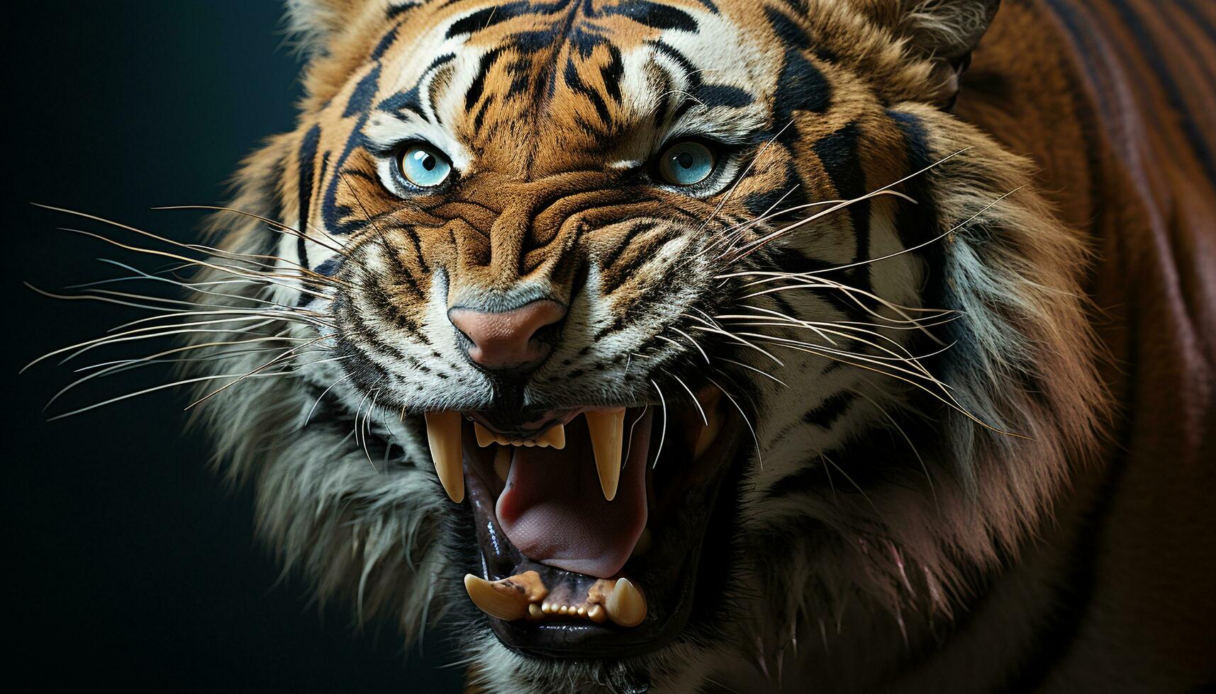 AI generated Majestic tiger staring, fierce and furious in the wild generated by AI photo