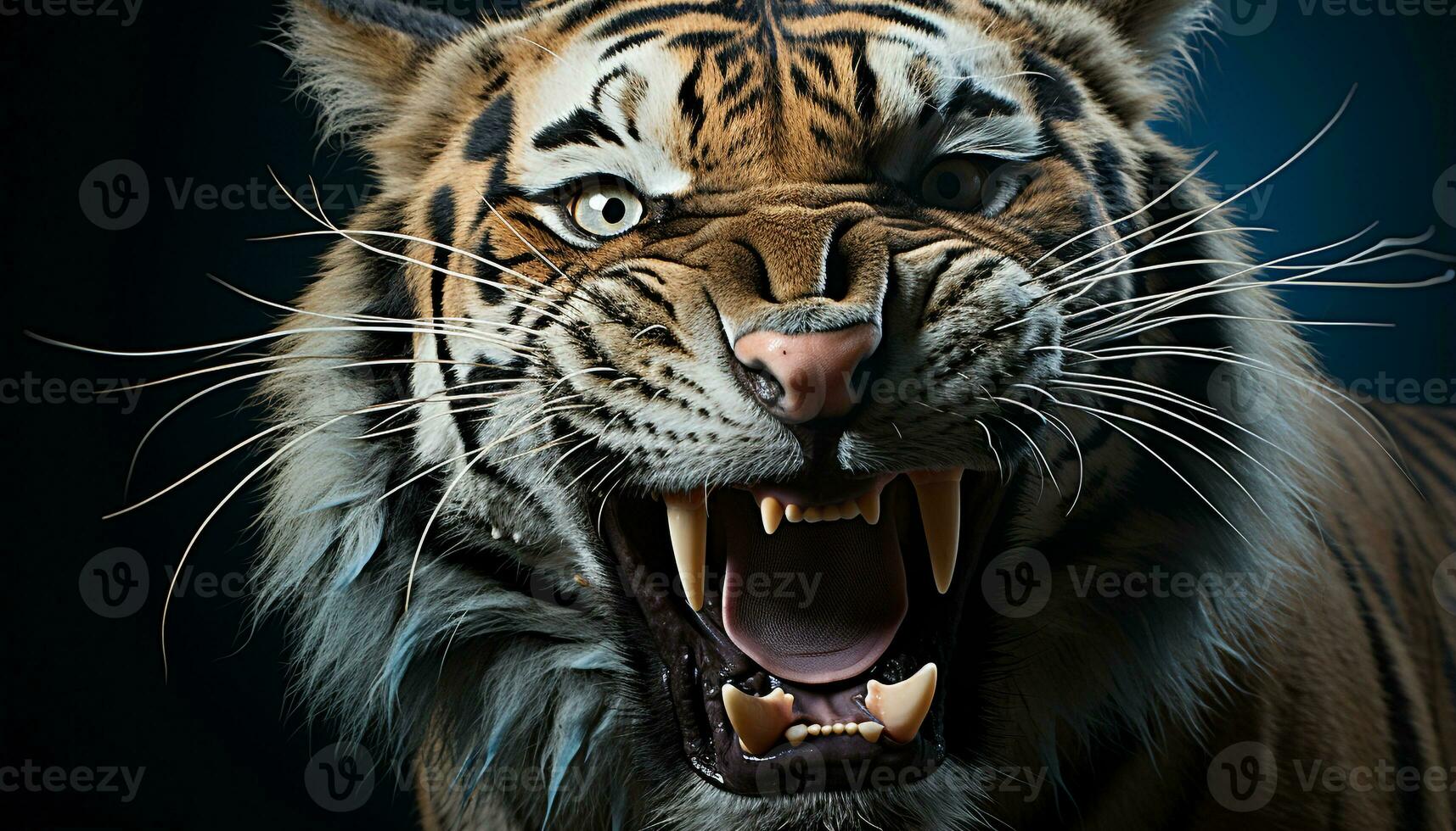 AI generated Majestic Bengal tiger roaring, fierce and endangered in nature generated by AI photo