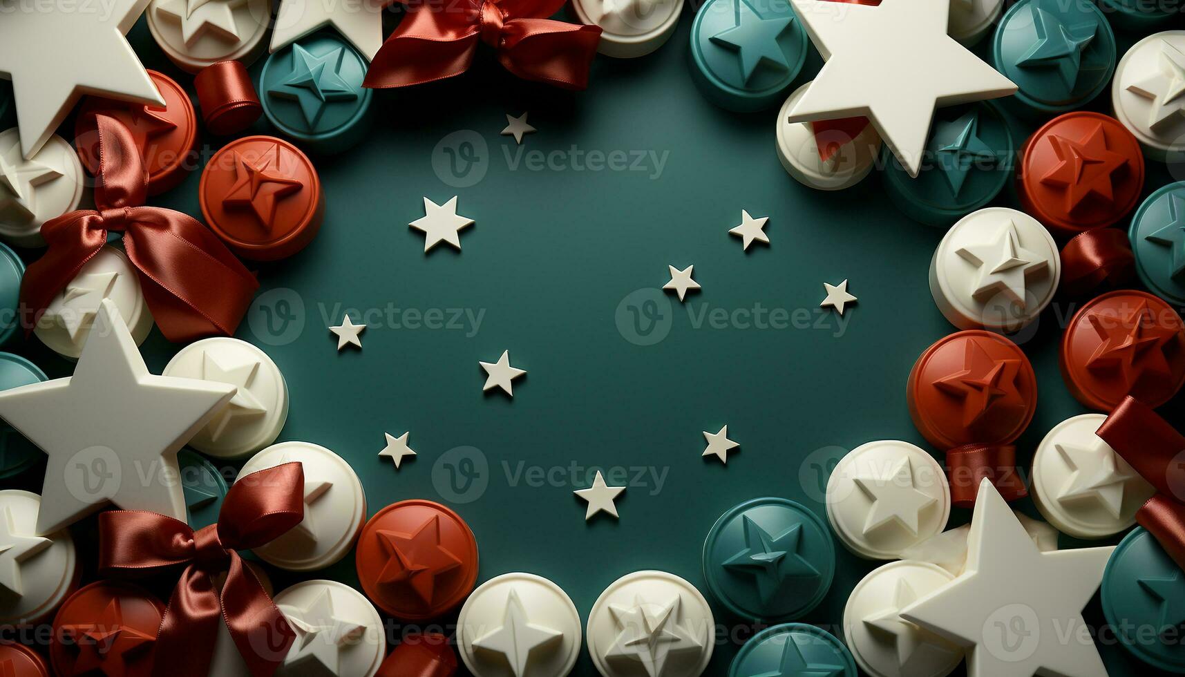 AI generated Winter celebration with shiny blue star shaped decorations generated by AI photo