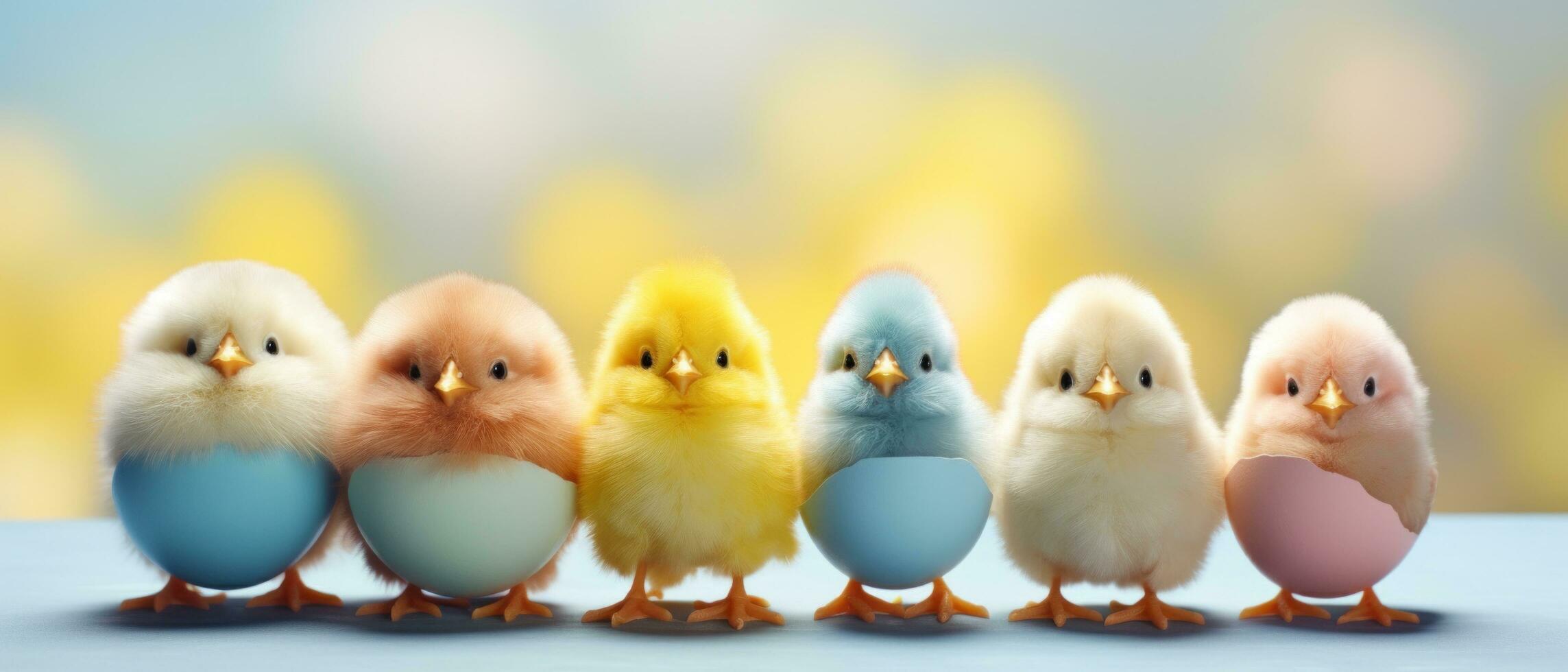 AI generated cute and happy easter chickens photo