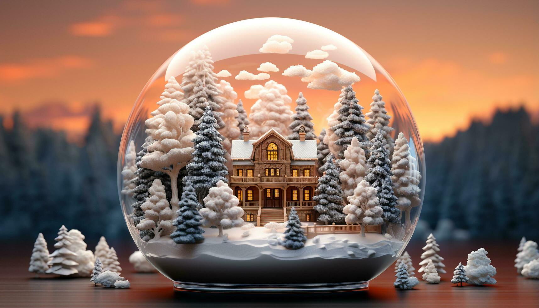 AI generated Snow covered tree in winter forest, nature beautiful decoration generated by AI photo