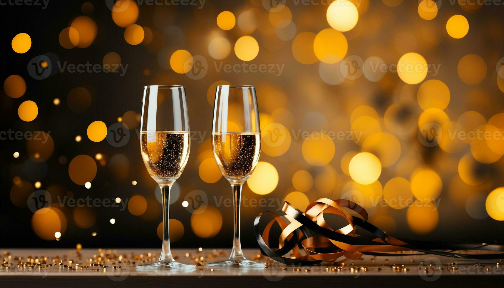 AI generated Celebration of love, champagne glows, midnight romance, elegant backdrop generated by AI photo