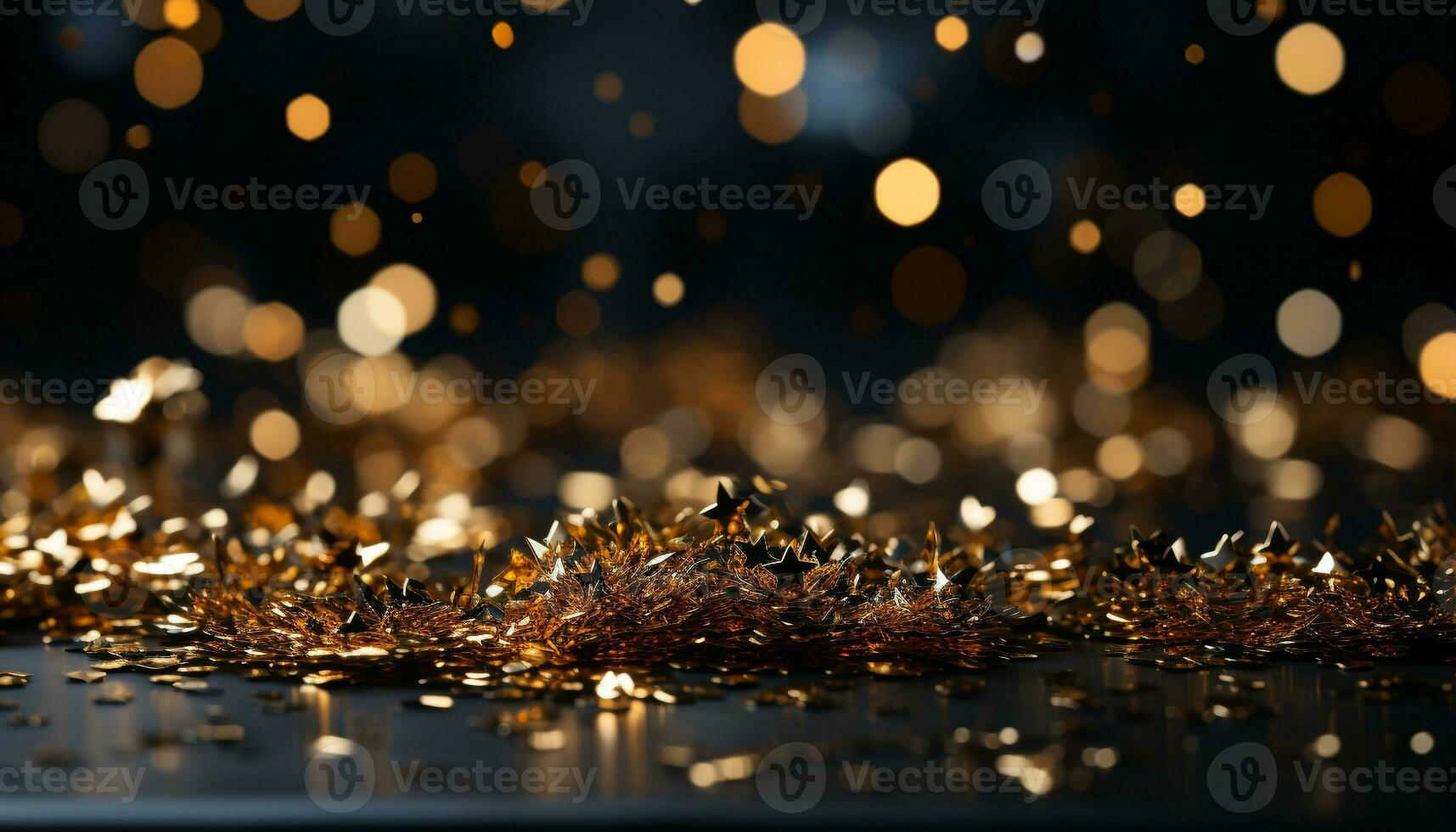 AI generated Shiny gold decoration illuminates the dark night, creating a glamorous celebration generated by AI photo