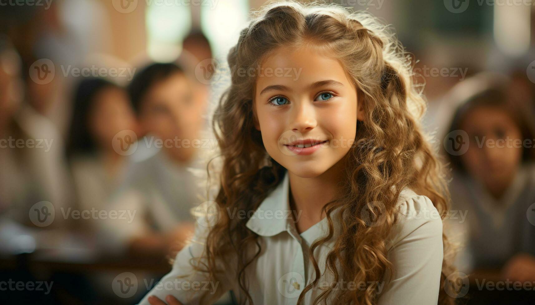 AI generated Group of cheerful school children smiling and looking at camera generated by AI photo